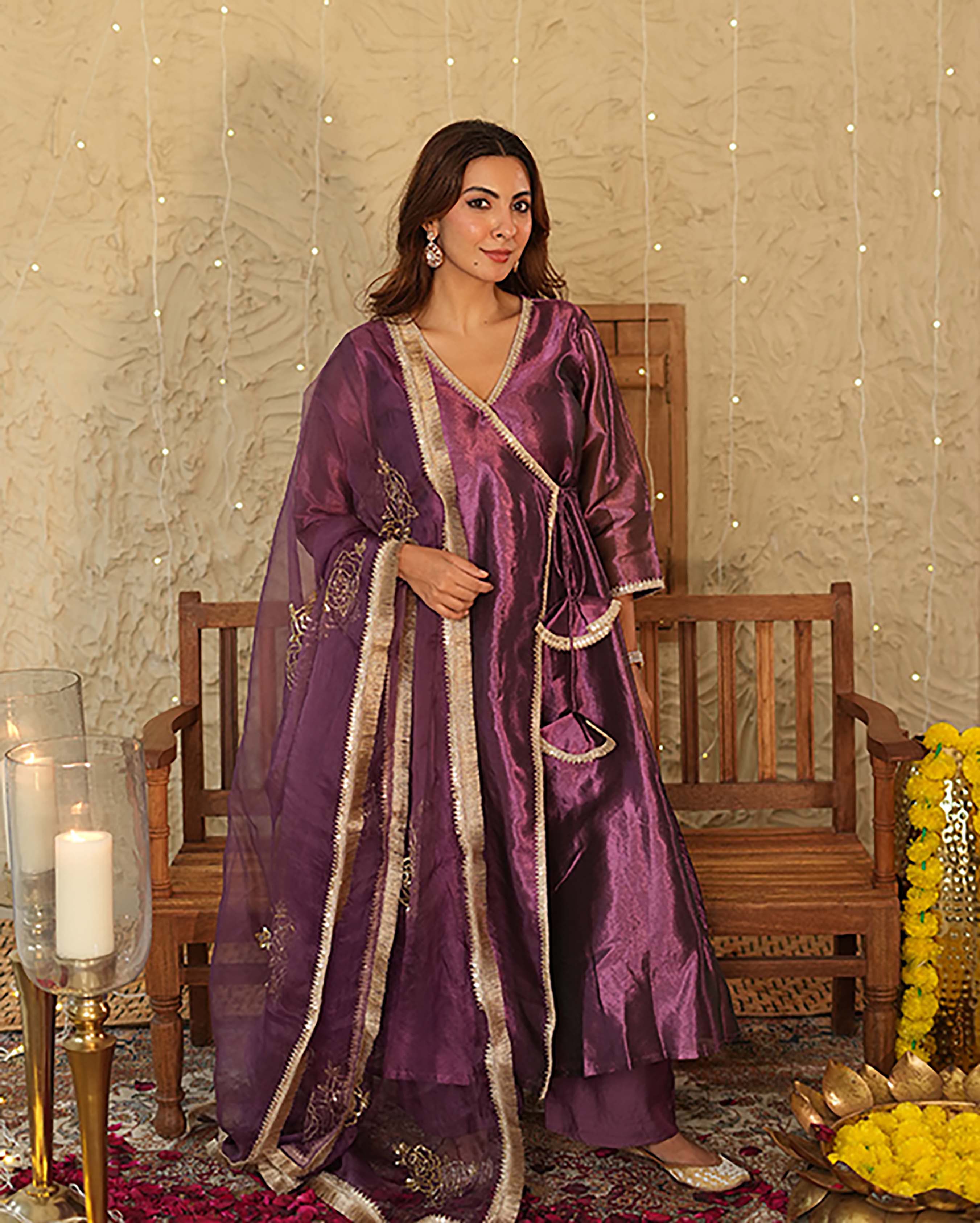 Jhilmil Purple Solid Tissue Suit Set - Image 4