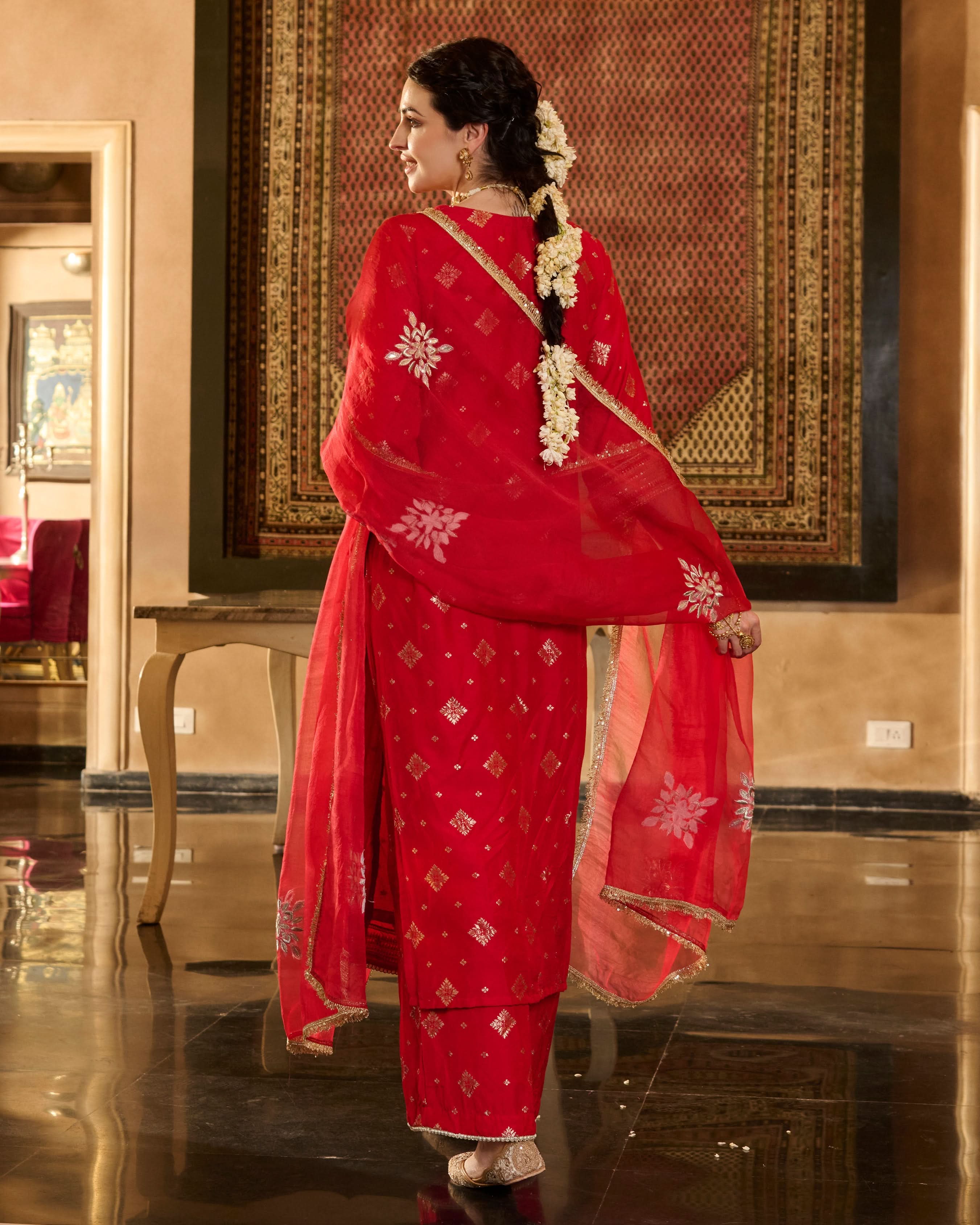 Jini Red Jacquard Suit Set - Image 3