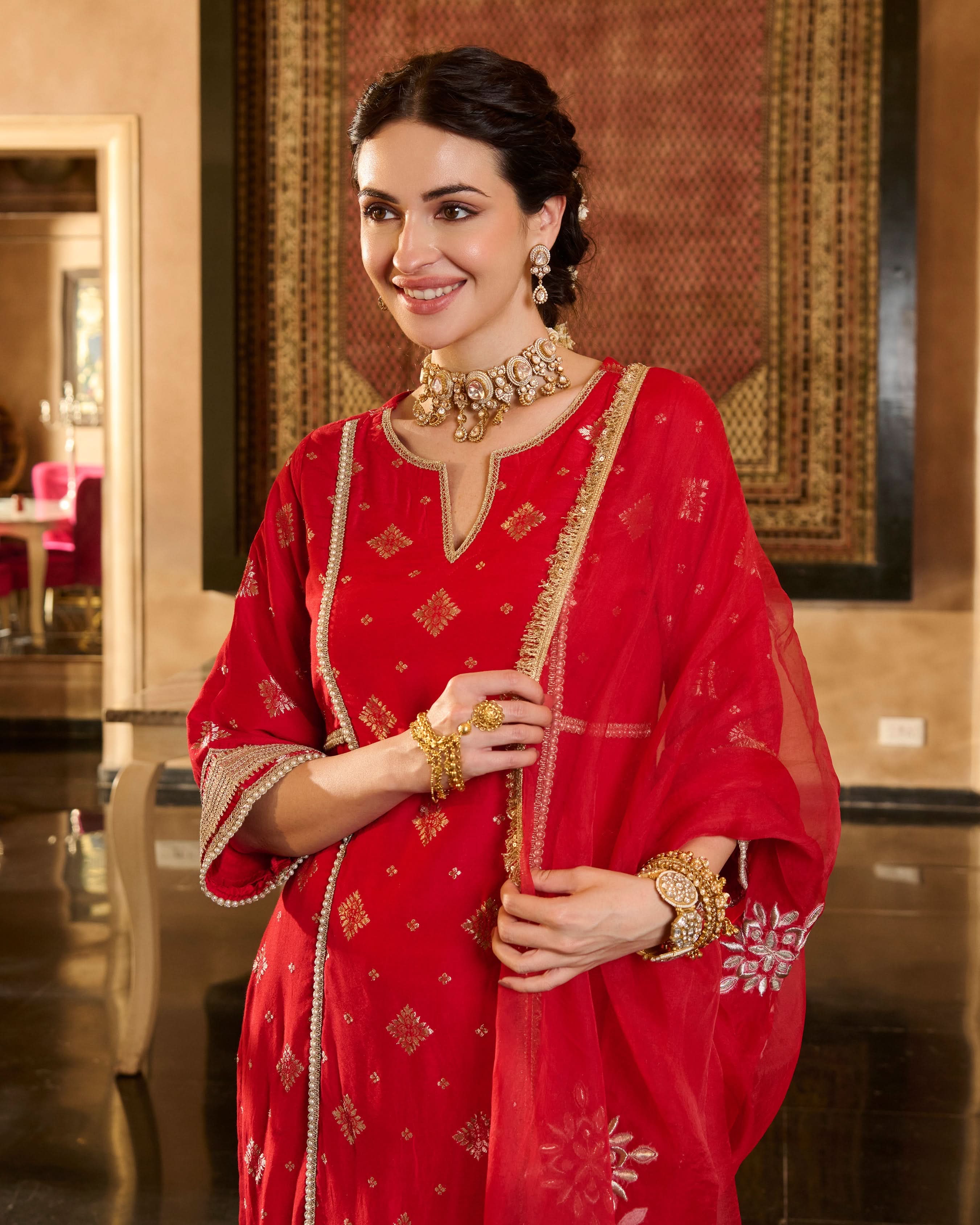 Jini Red Jacquard Suit Set - Image 8