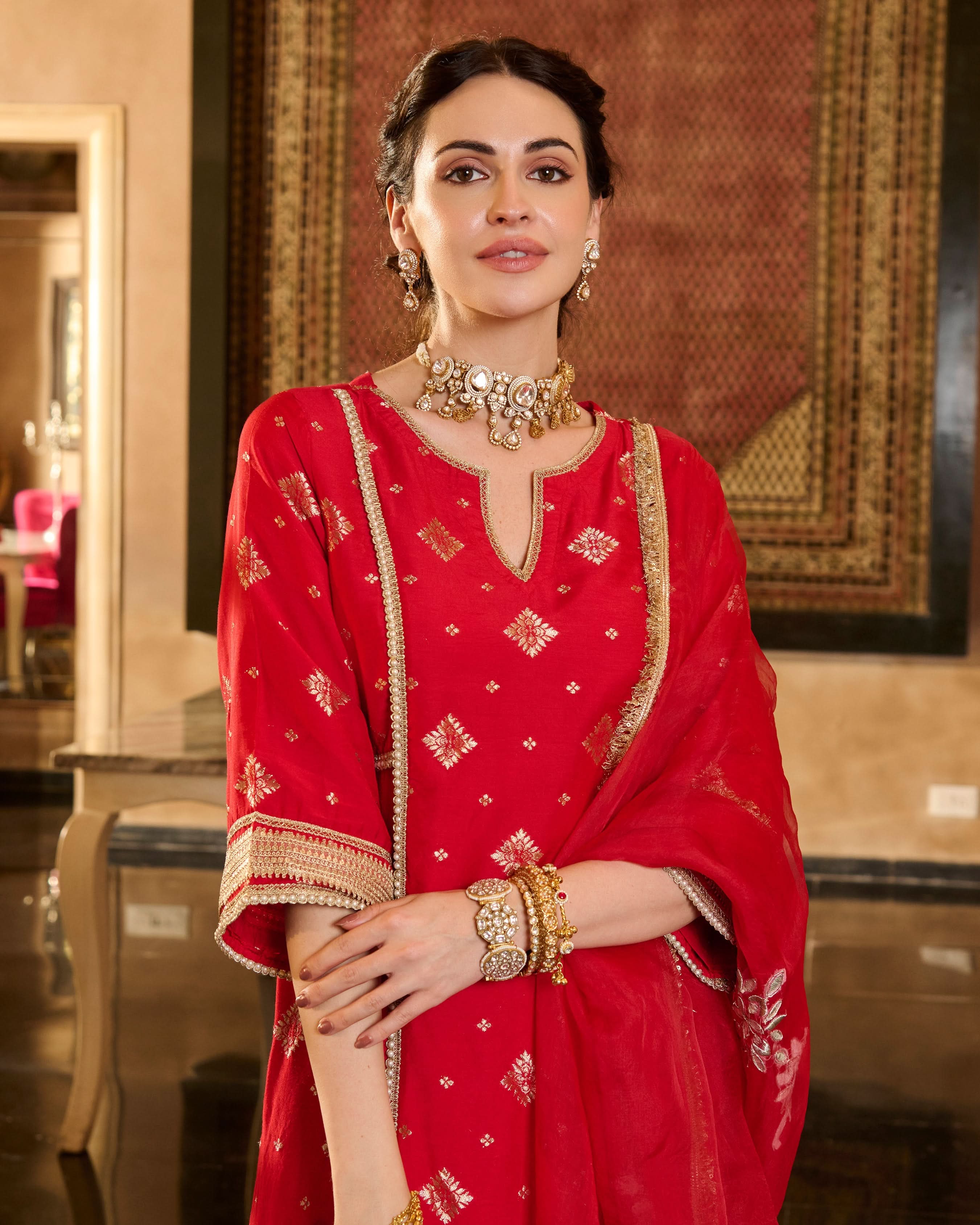 Jini Red Jacquard Suit Set - Image 9