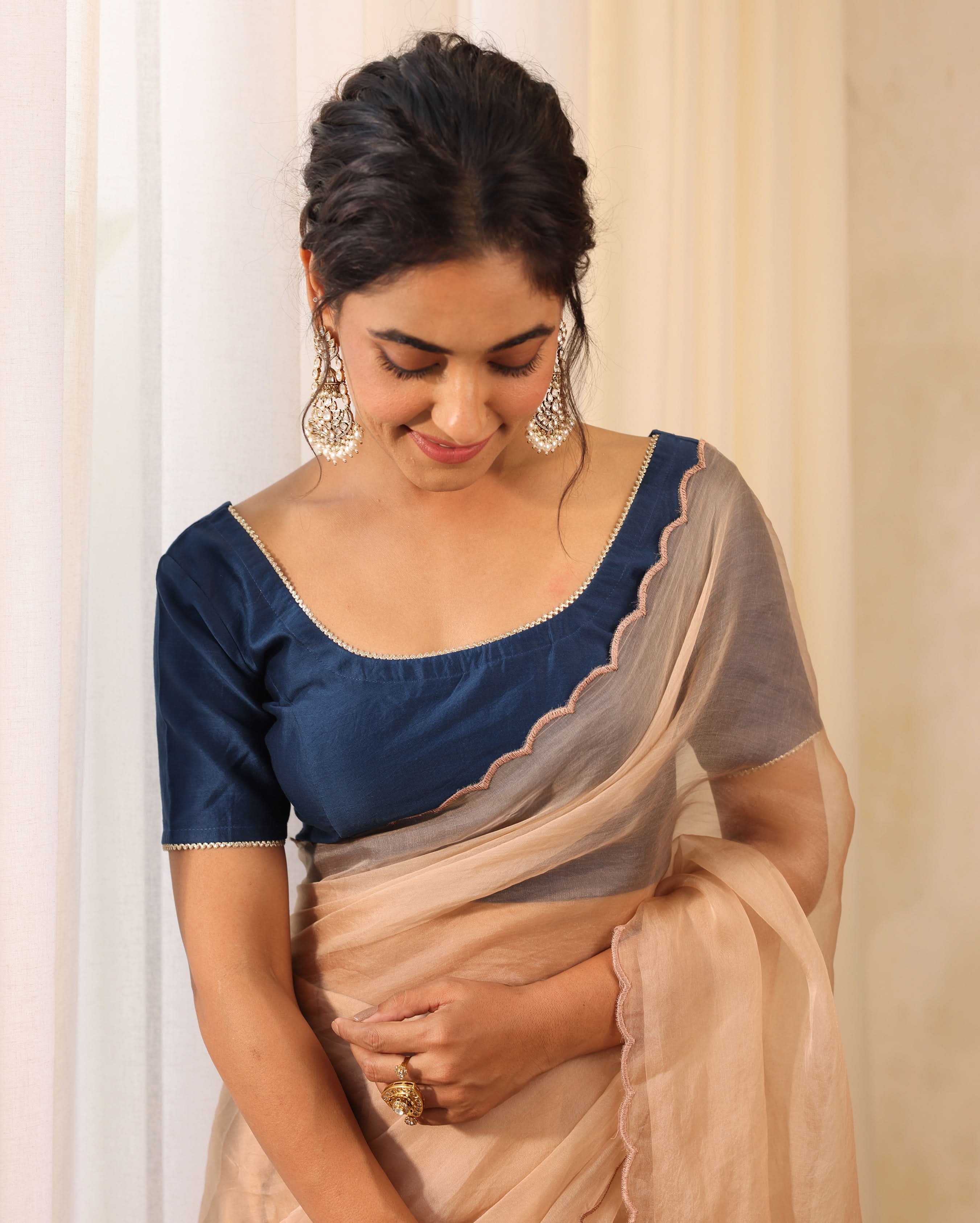Jyotsna Blue Chanderi Blouse - Image 3