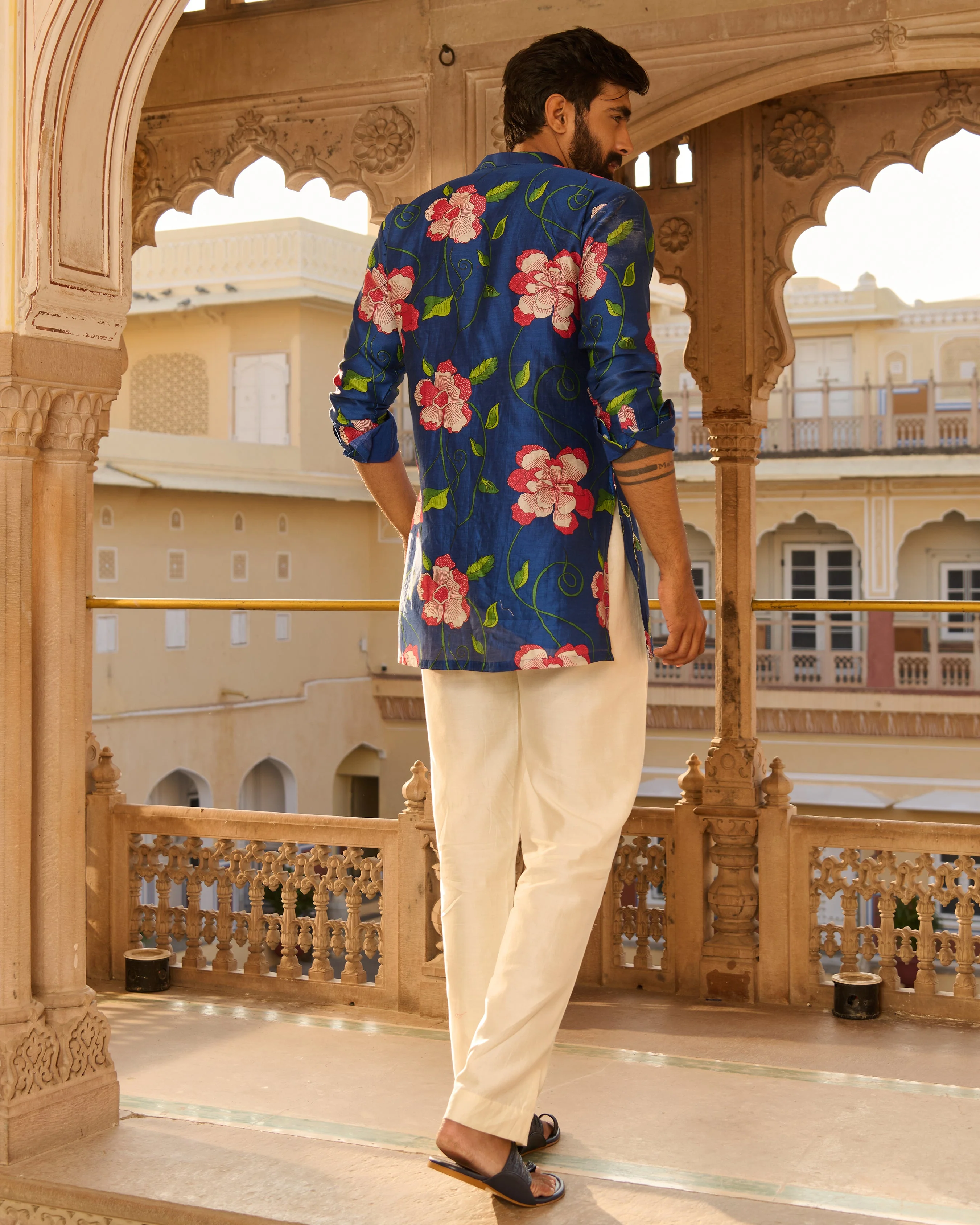 Kabir Blue Printed Chanderi Kurta - Image 7