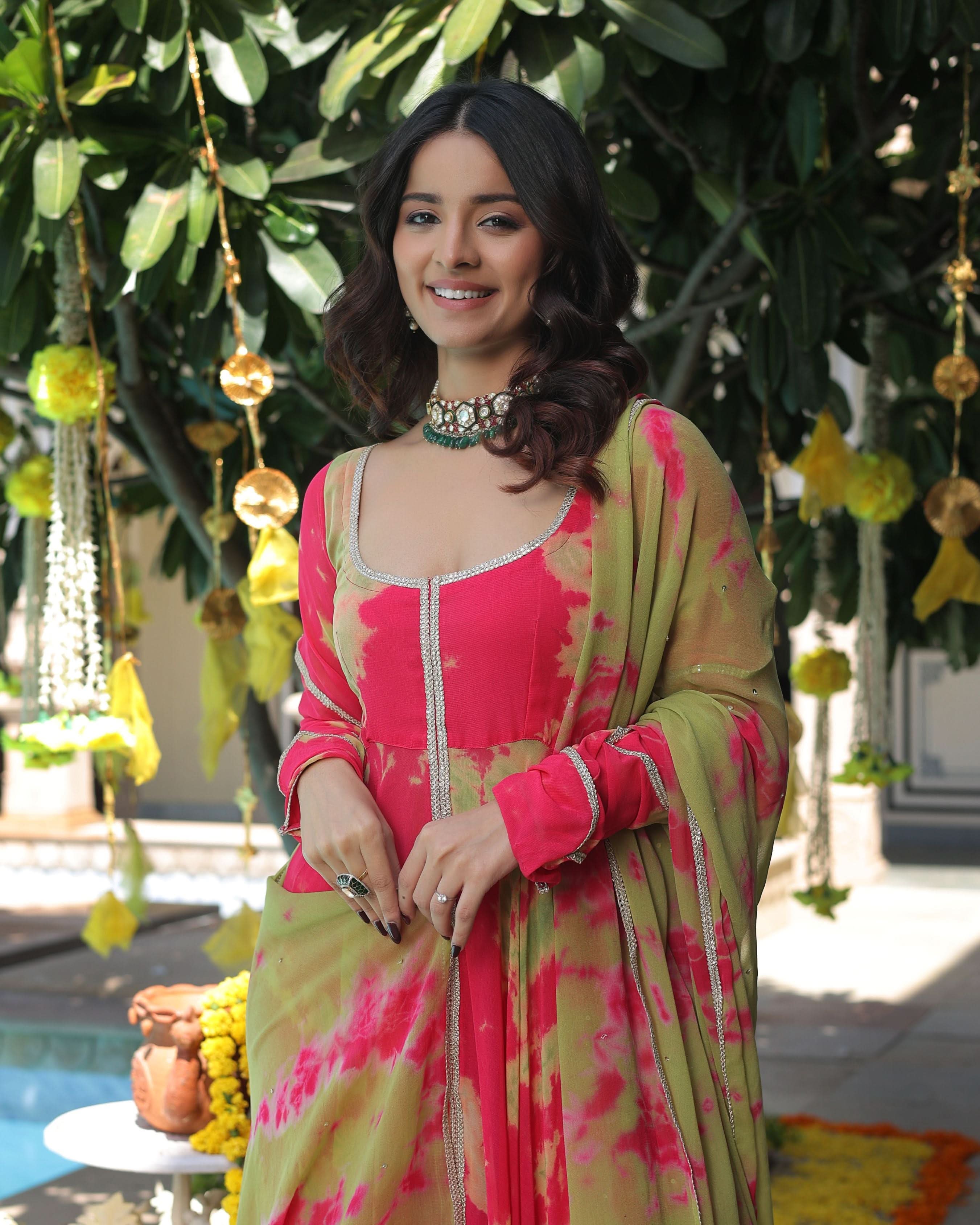 Kairavi Pink Green Tie Dye Georgette Suit Set - Image 4