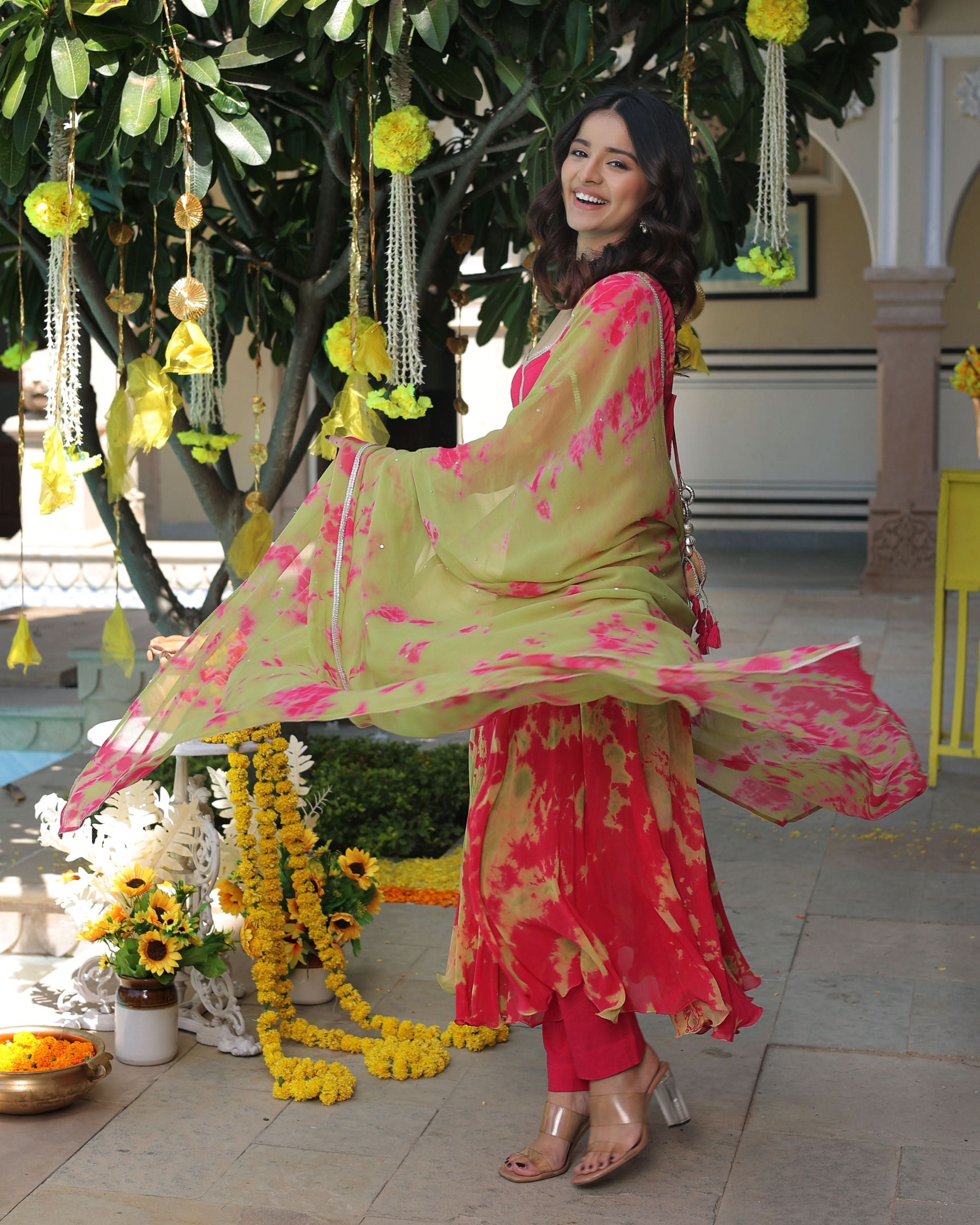 Kairavi Pink Green Tie Dye Georgette Suit Set - Image 5