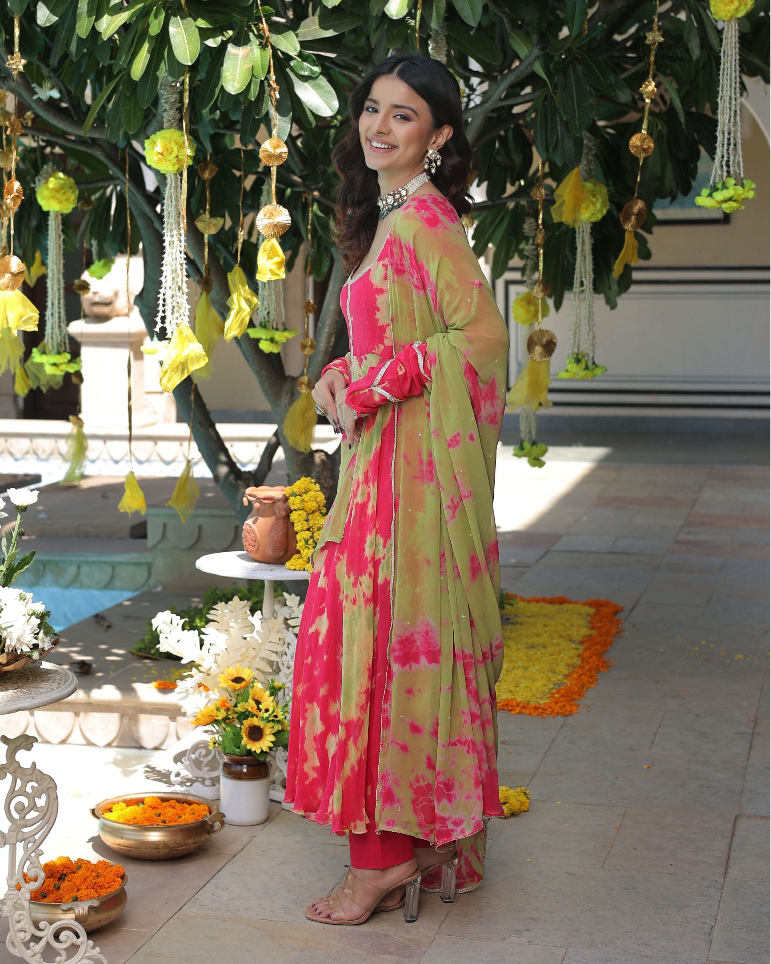 Kairavi Pink Green Tie Dye Georgette Suit Set - Image 6