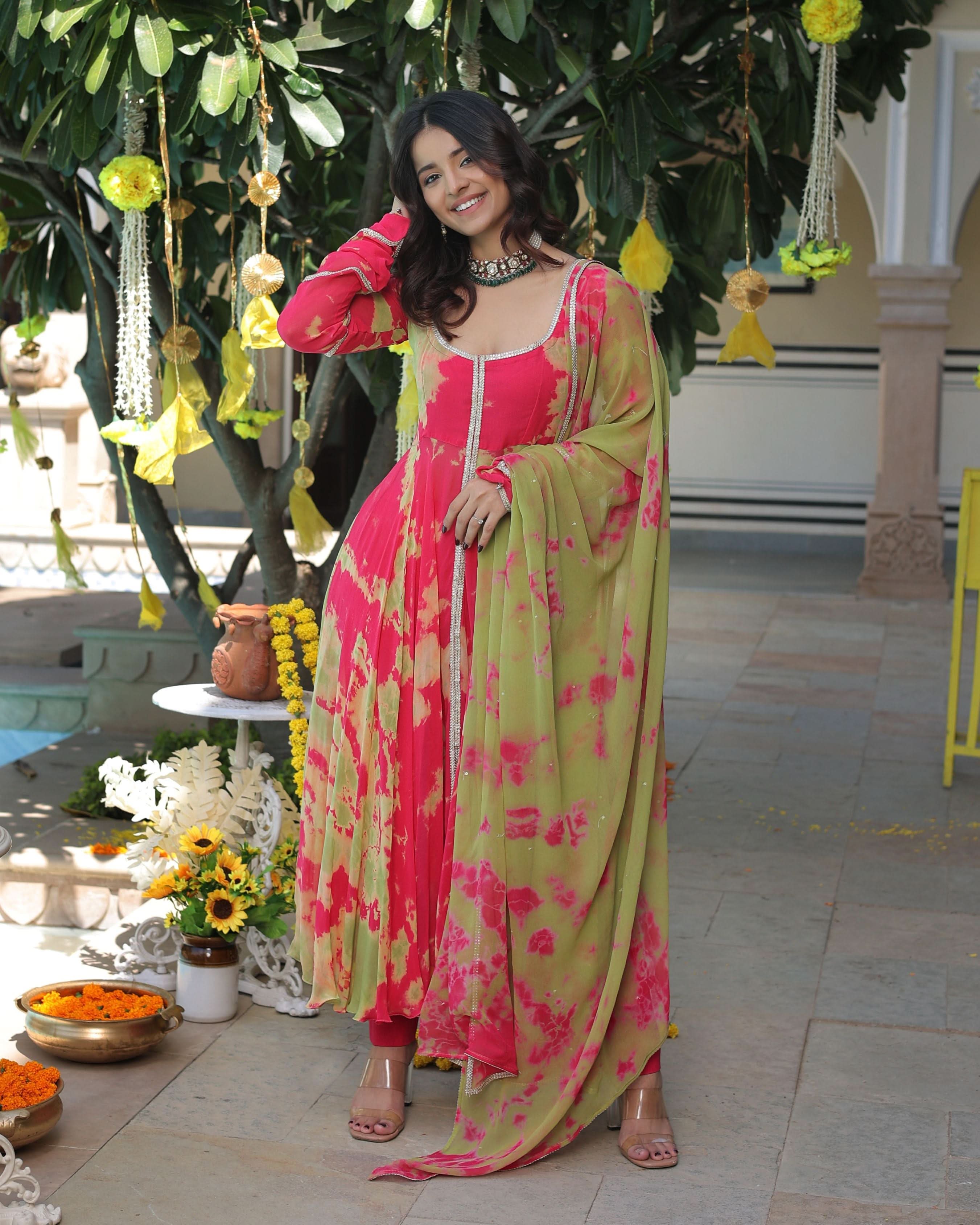 Kairavi Pink Green Tie Dye Georgette Suit Set - Image 7
