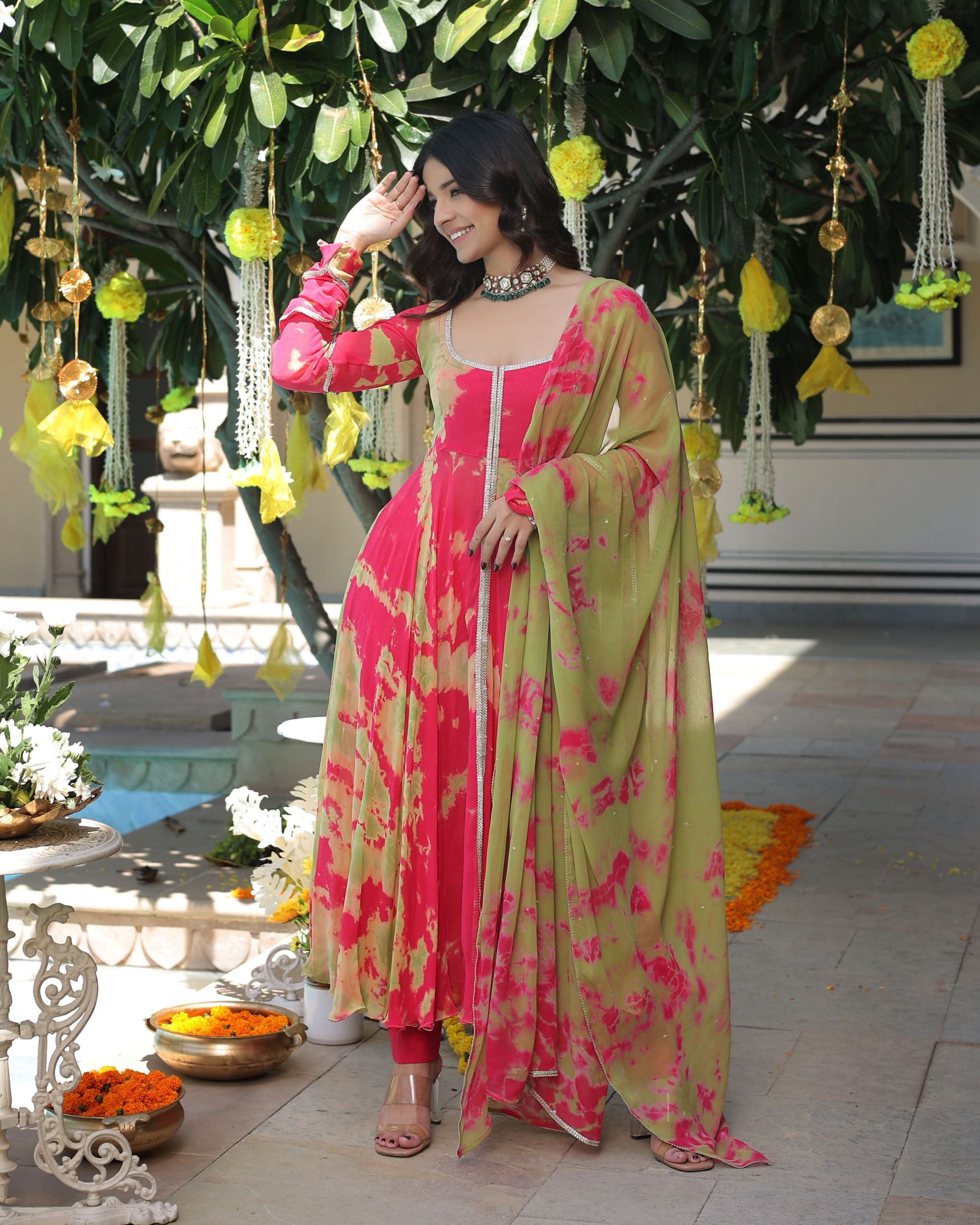 Kairavi Pink Green Tie Dye Georgette Suit Set - Image 8