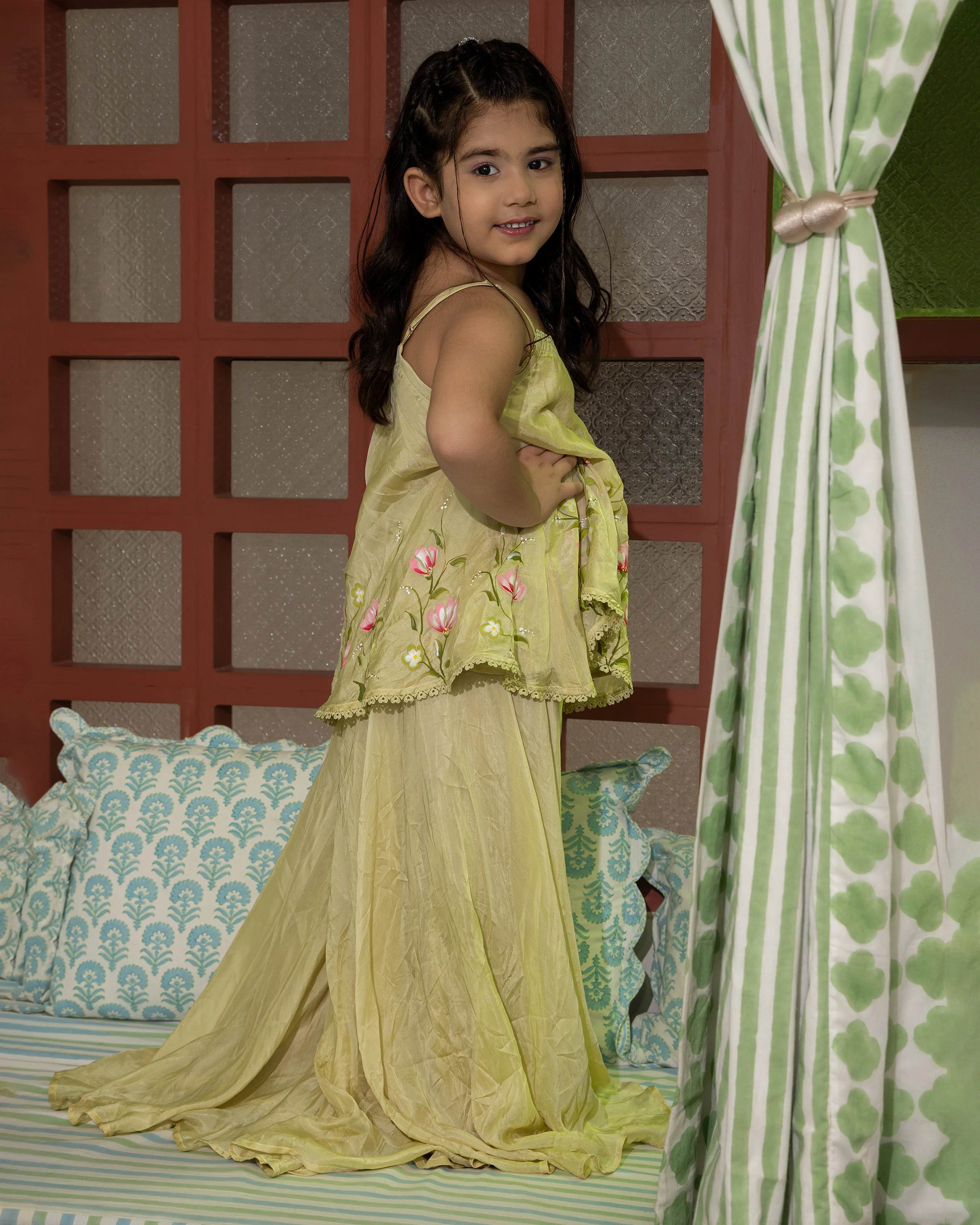 Kakul Sage Green Handpainted Silk Coord Set - Image 3