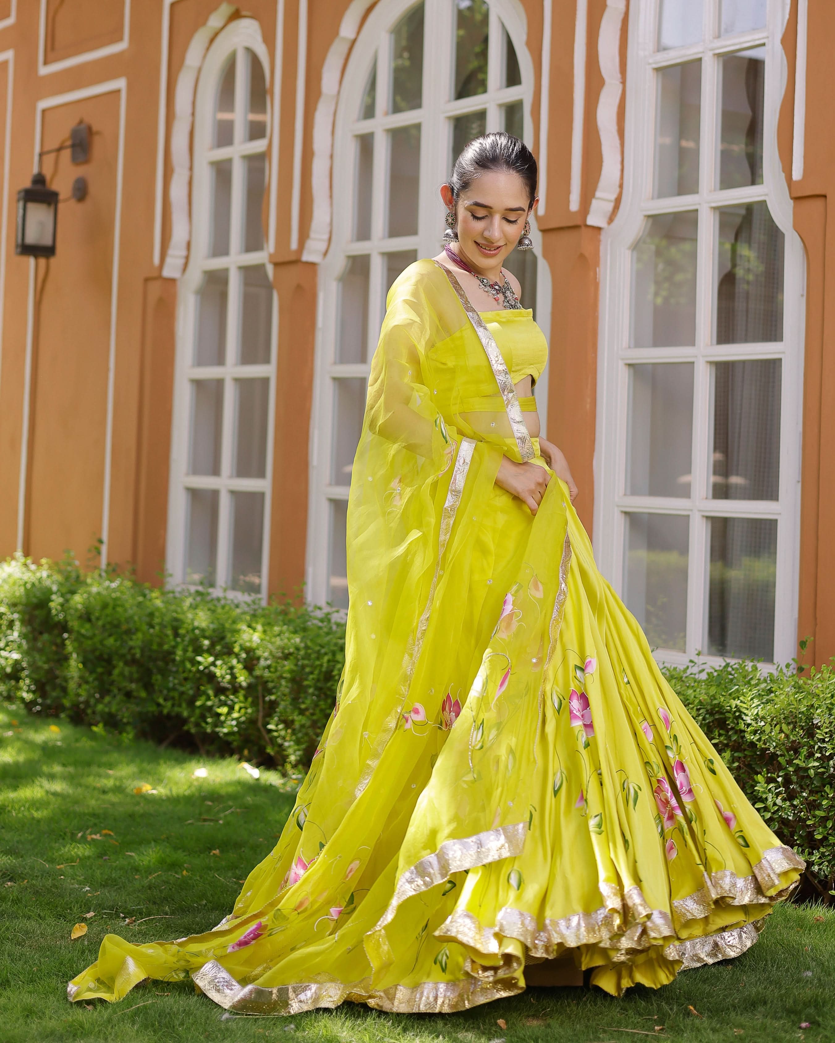 Kaleena Handpainted Satin Lehenga Set - Image 3