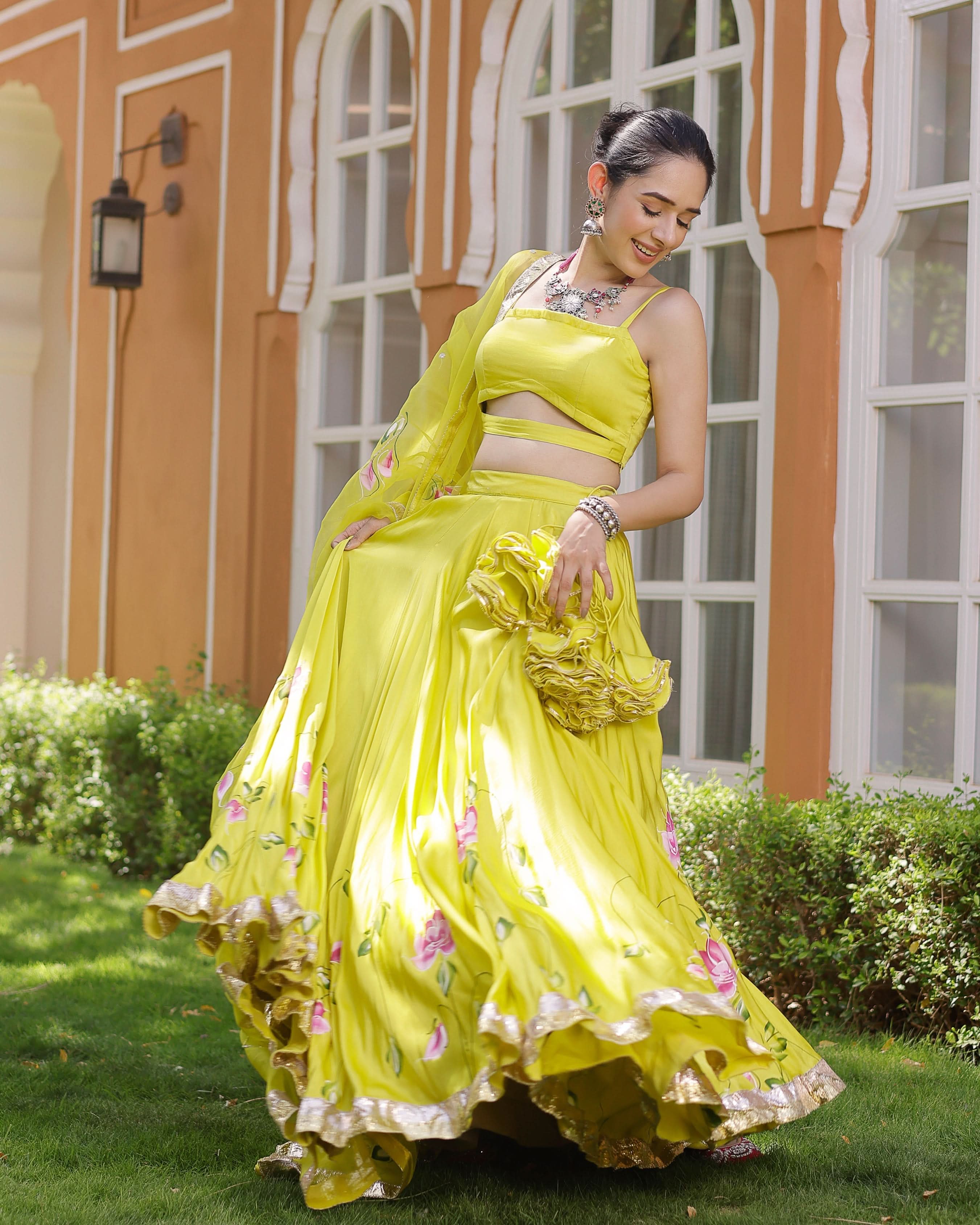 Kaleena Handpainted Satin Lehenga Set - Image 5