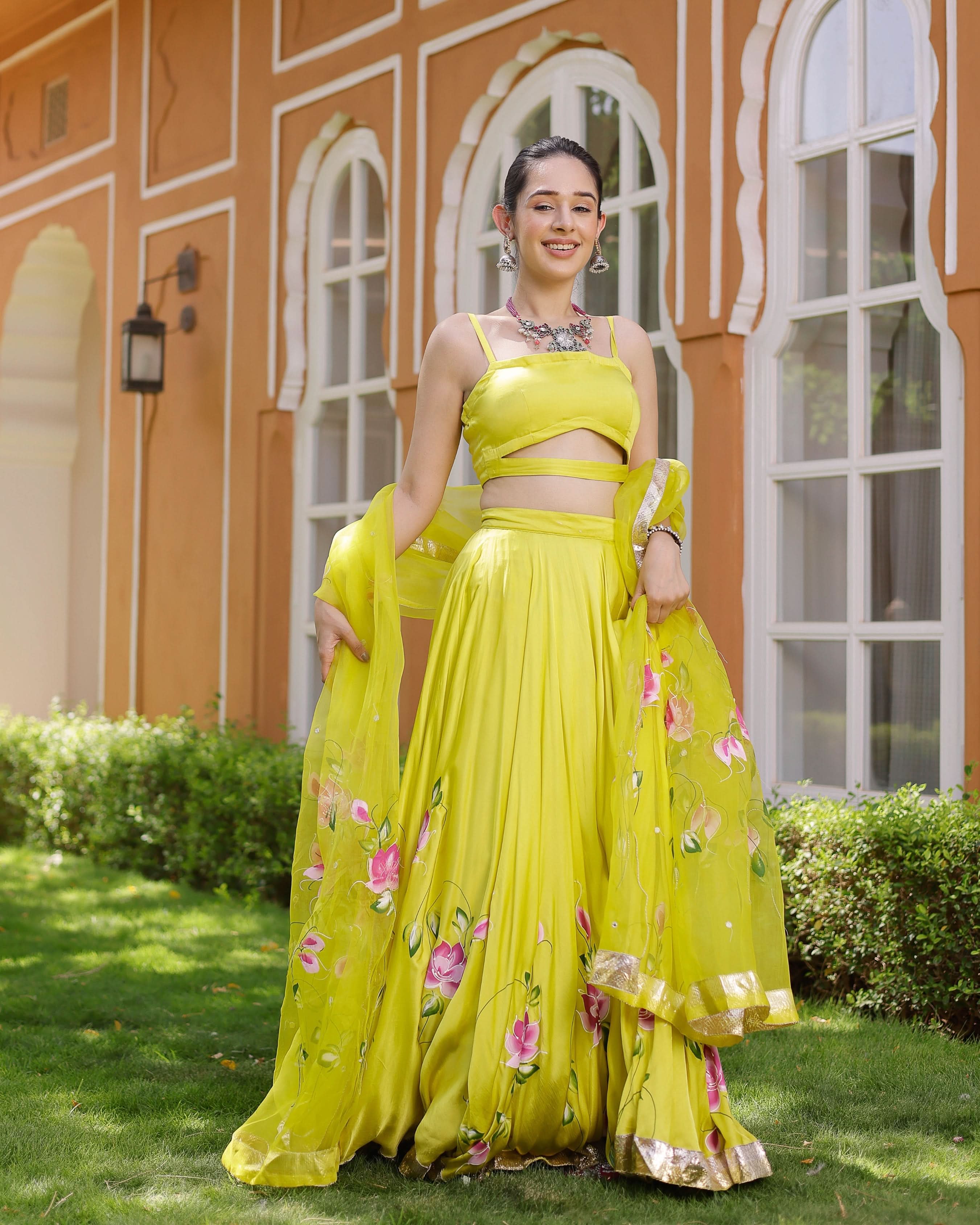 Kaleena Handpainted Satin Lehenga Set - Image 7