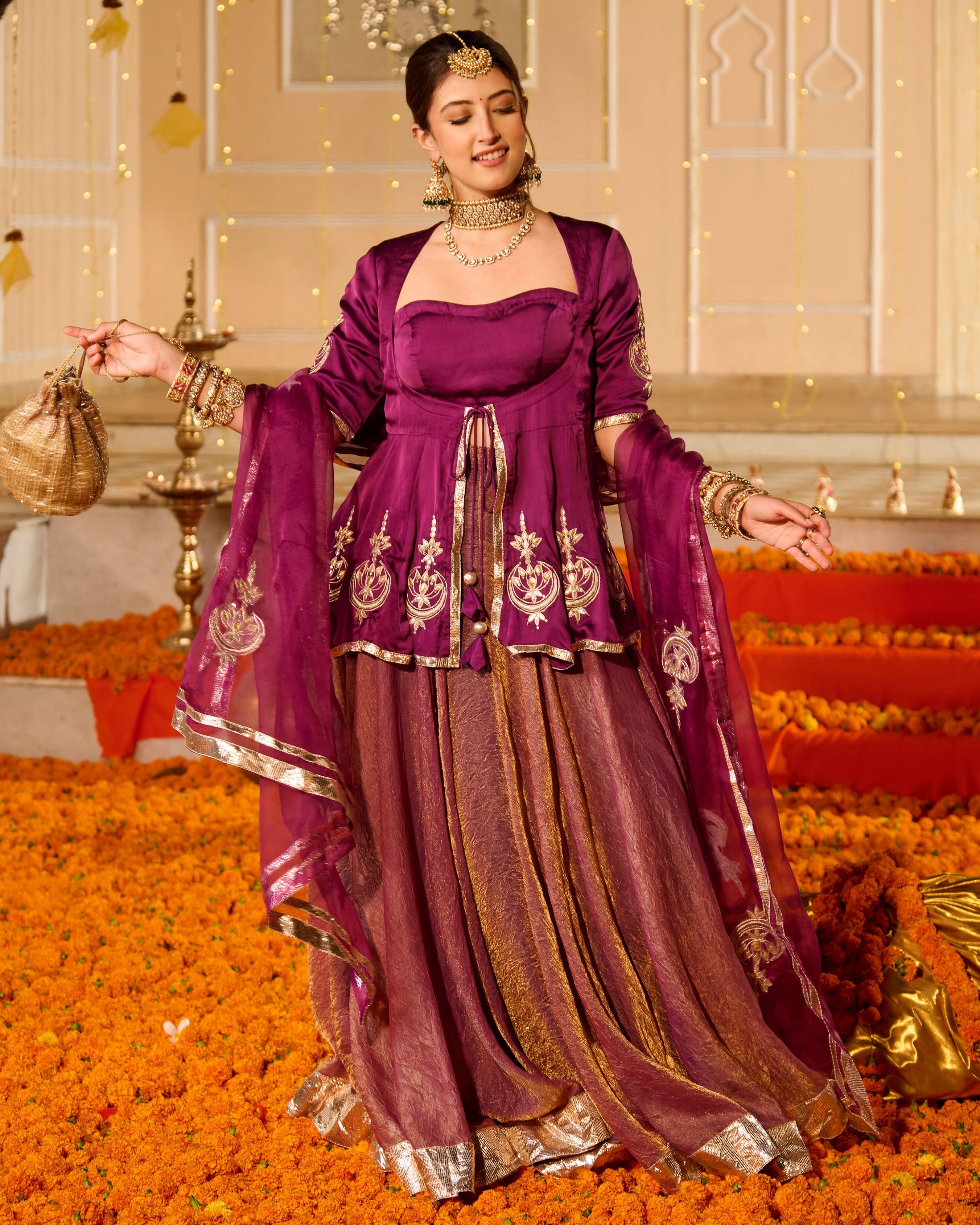 Kamal Purple Solid Satin Lehenga Set - Image 3
