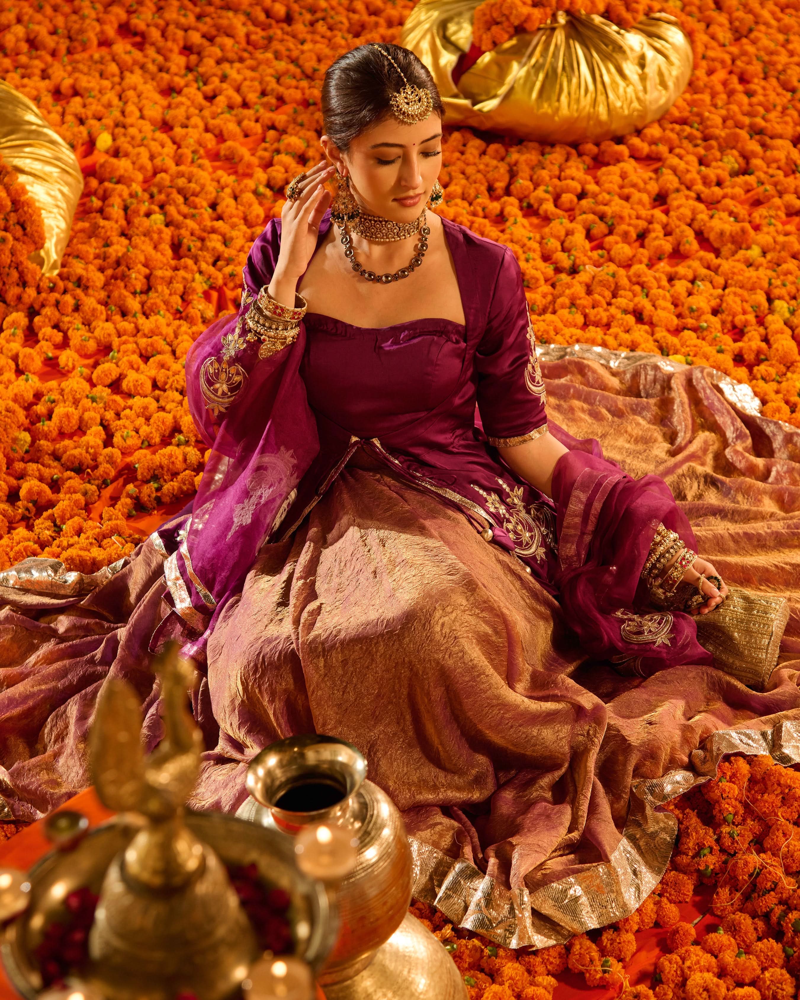 Kamal Purple Solid Satin Lehenga Set - Image 4