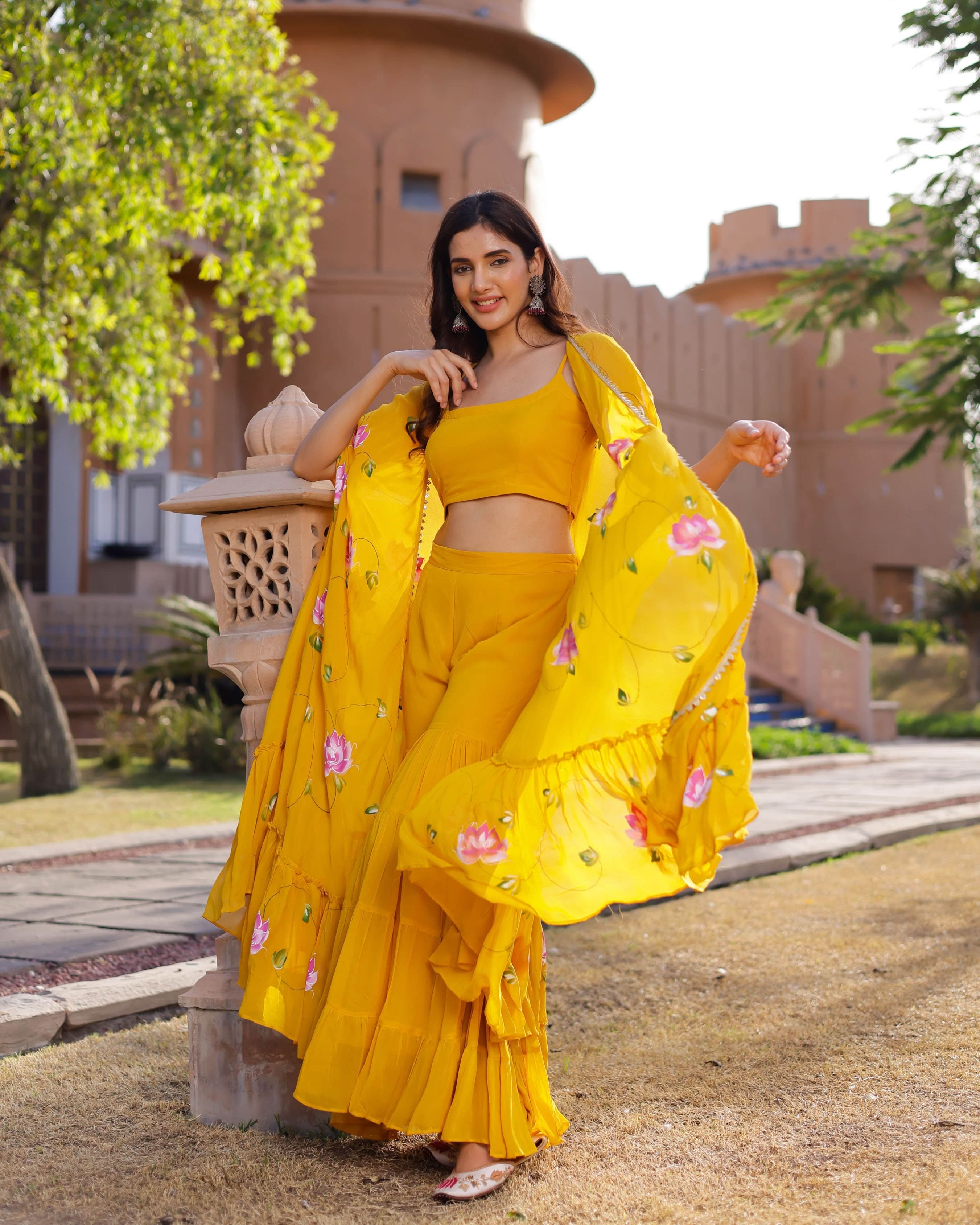 Kamlika Handpainted Georgette Cape Sharara set - Image 3