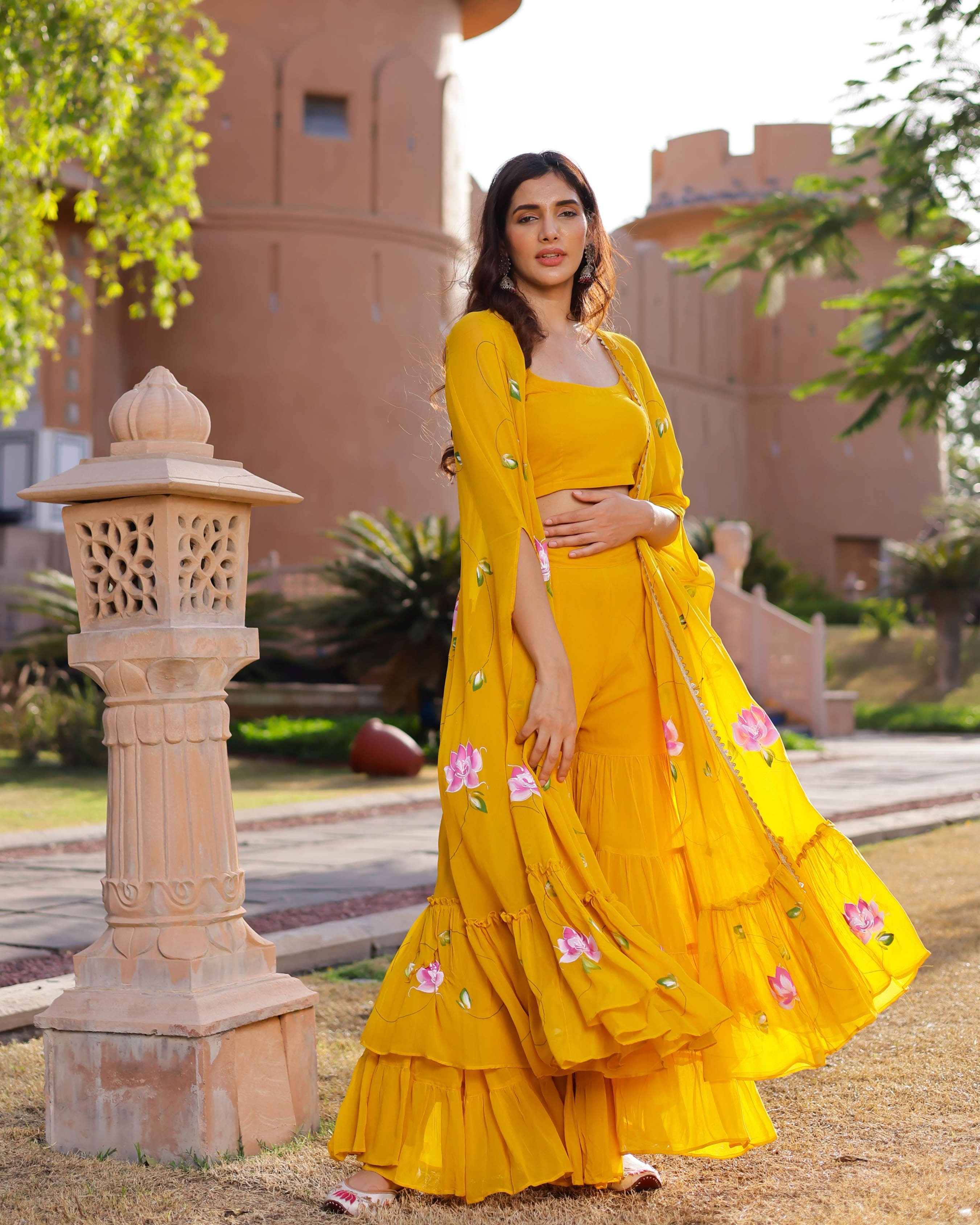 Kamlika Handpainted Georgette Cape Sharara set - Image 4