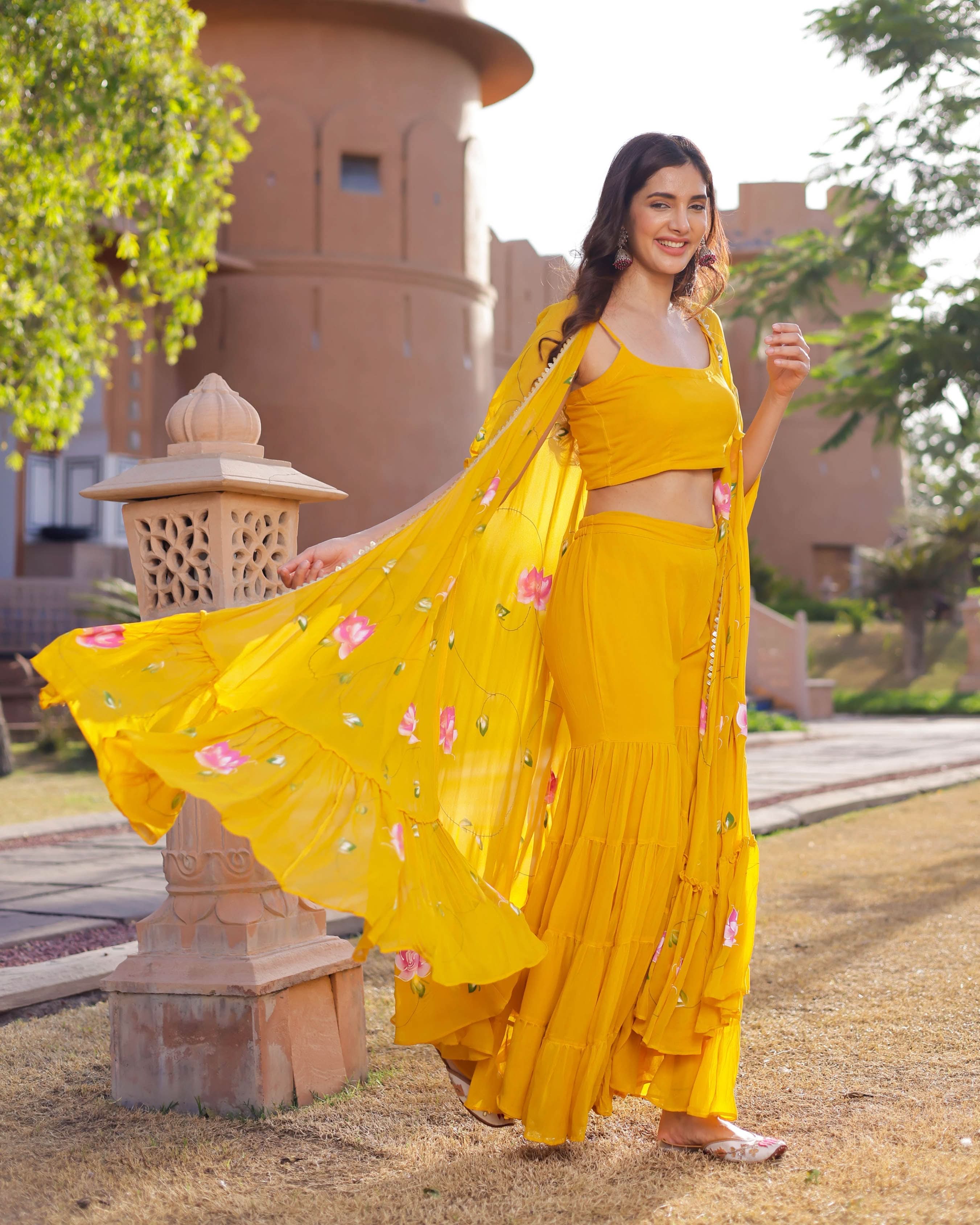 Kamlika Handpainted Georgette Cape Sharara set - Image 5