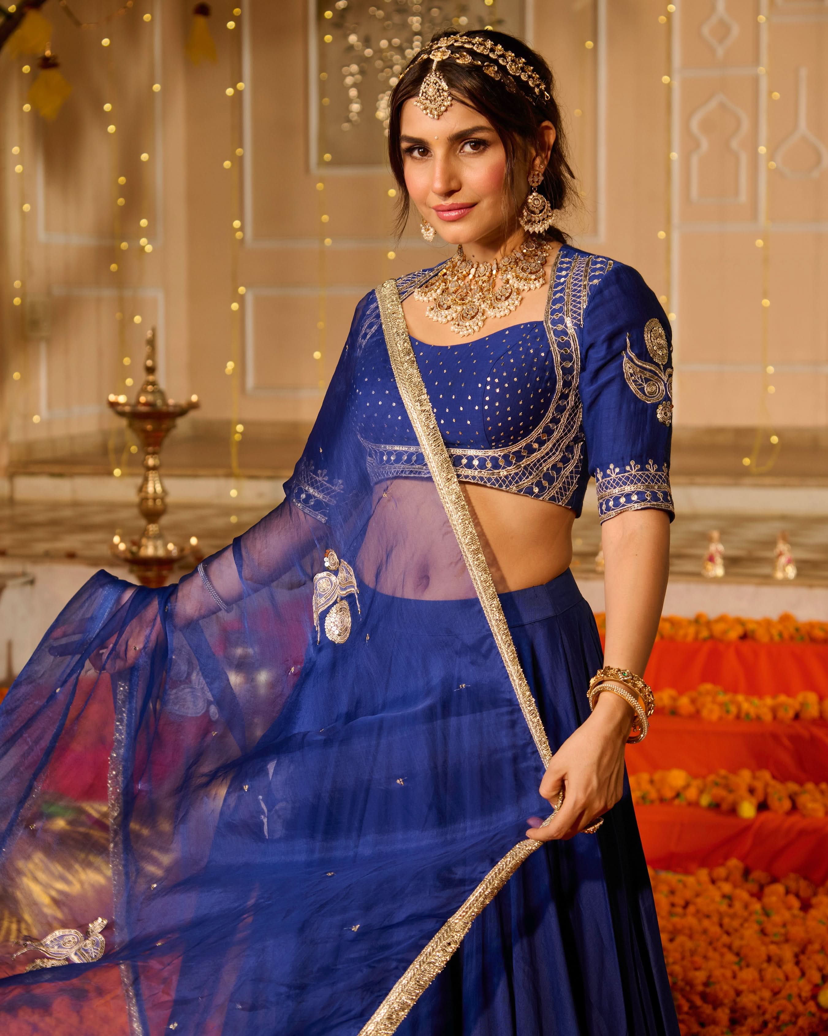Kanika Blue Solid Chanderi Lehenga Set - Image 4