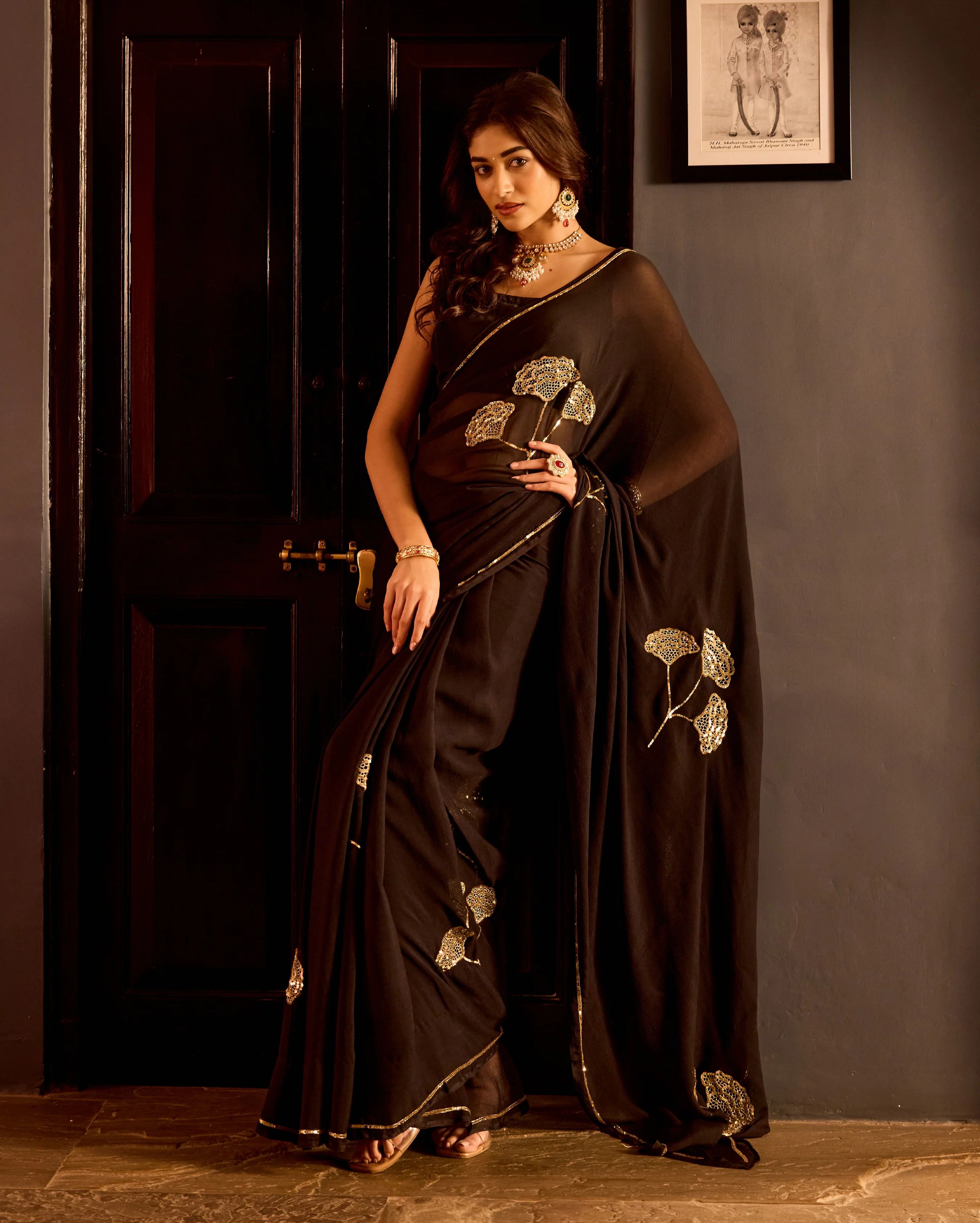 Kanti Black Handcrafted Chiffon Saree - Image 2