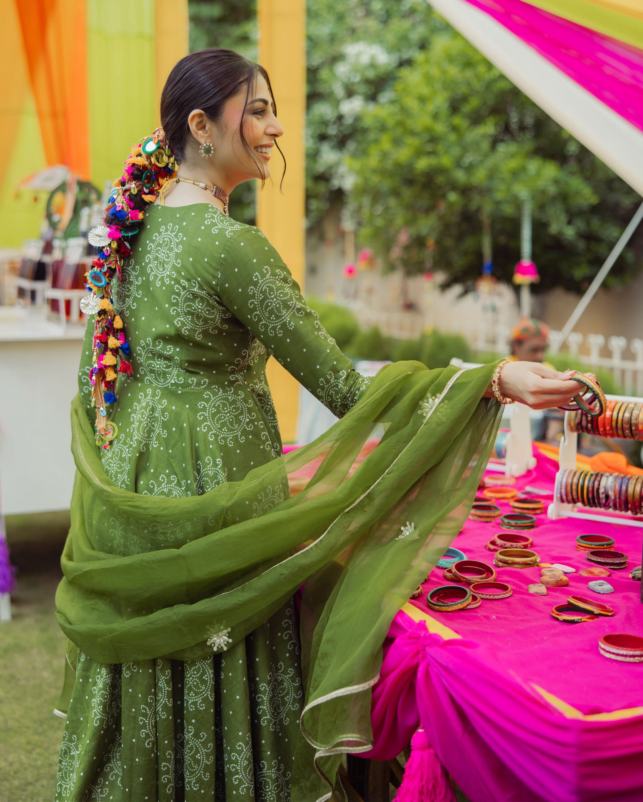 Katha Green Bandhani Chanderi Suit Set - Image 6