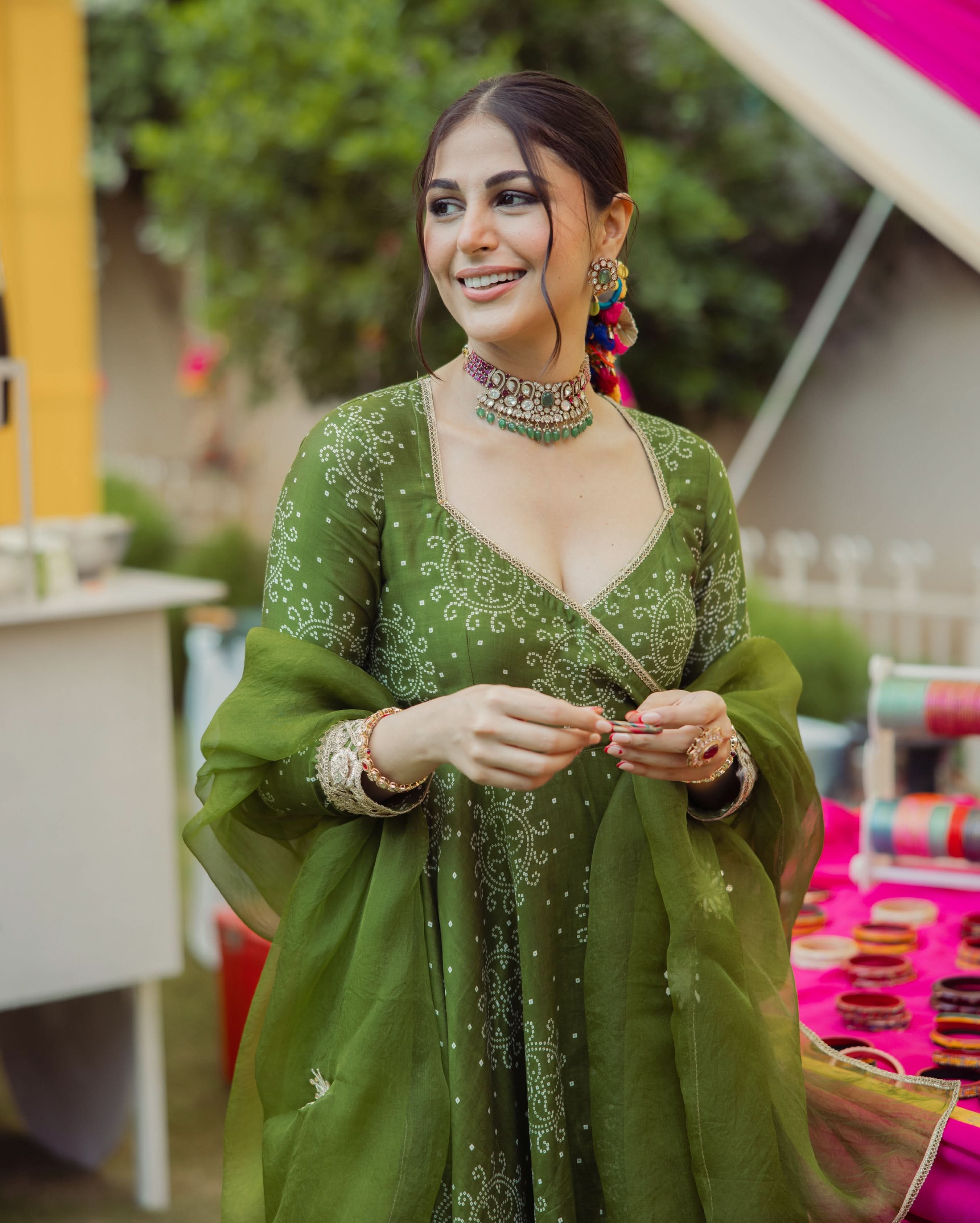 Katha Green Bandhani Chanderi Suit Set - Image 7