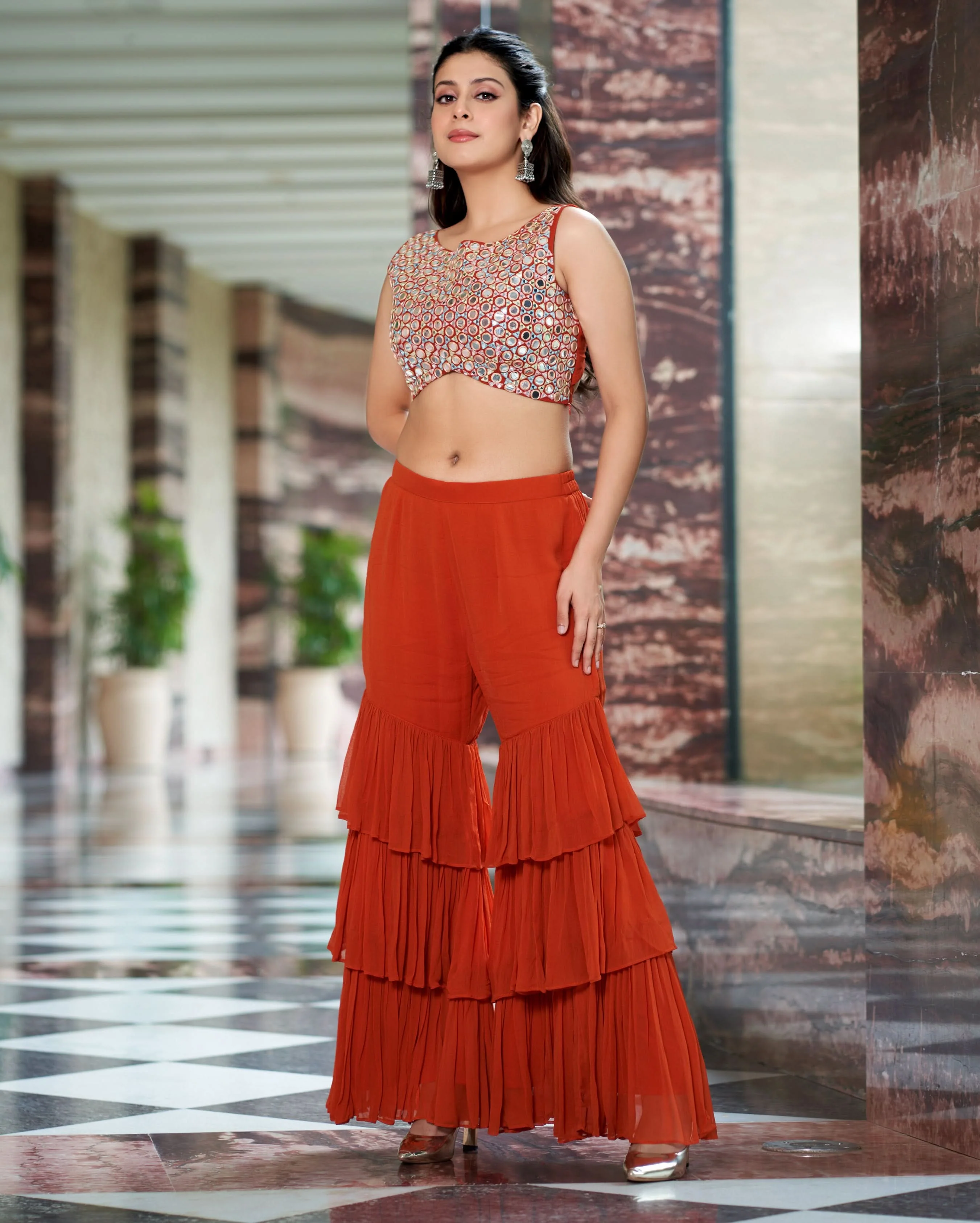 Kavini Orange Embroidered Georgette Coord Set - Image 3