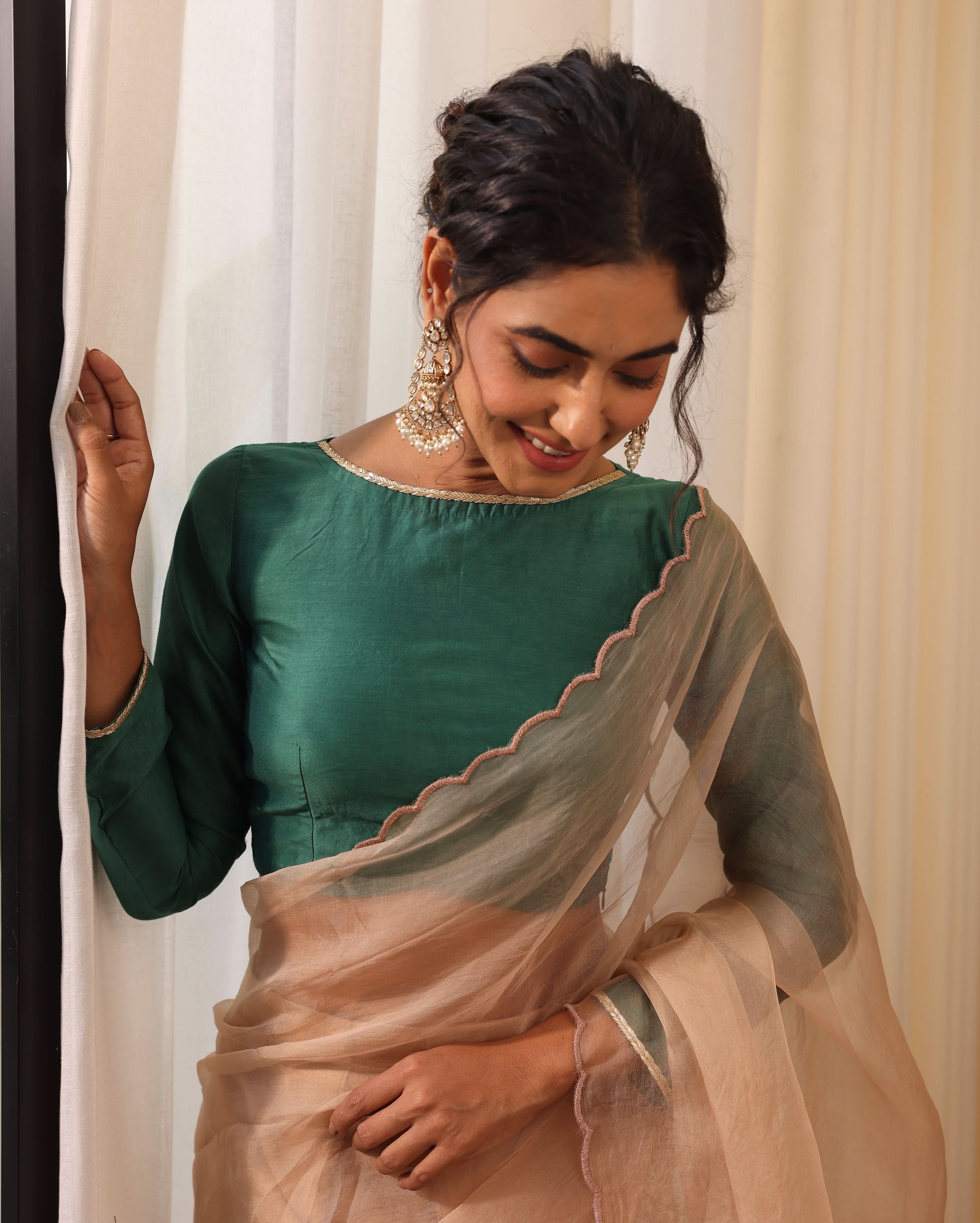 Kavya Green Chanderi Blouse - Image 2
