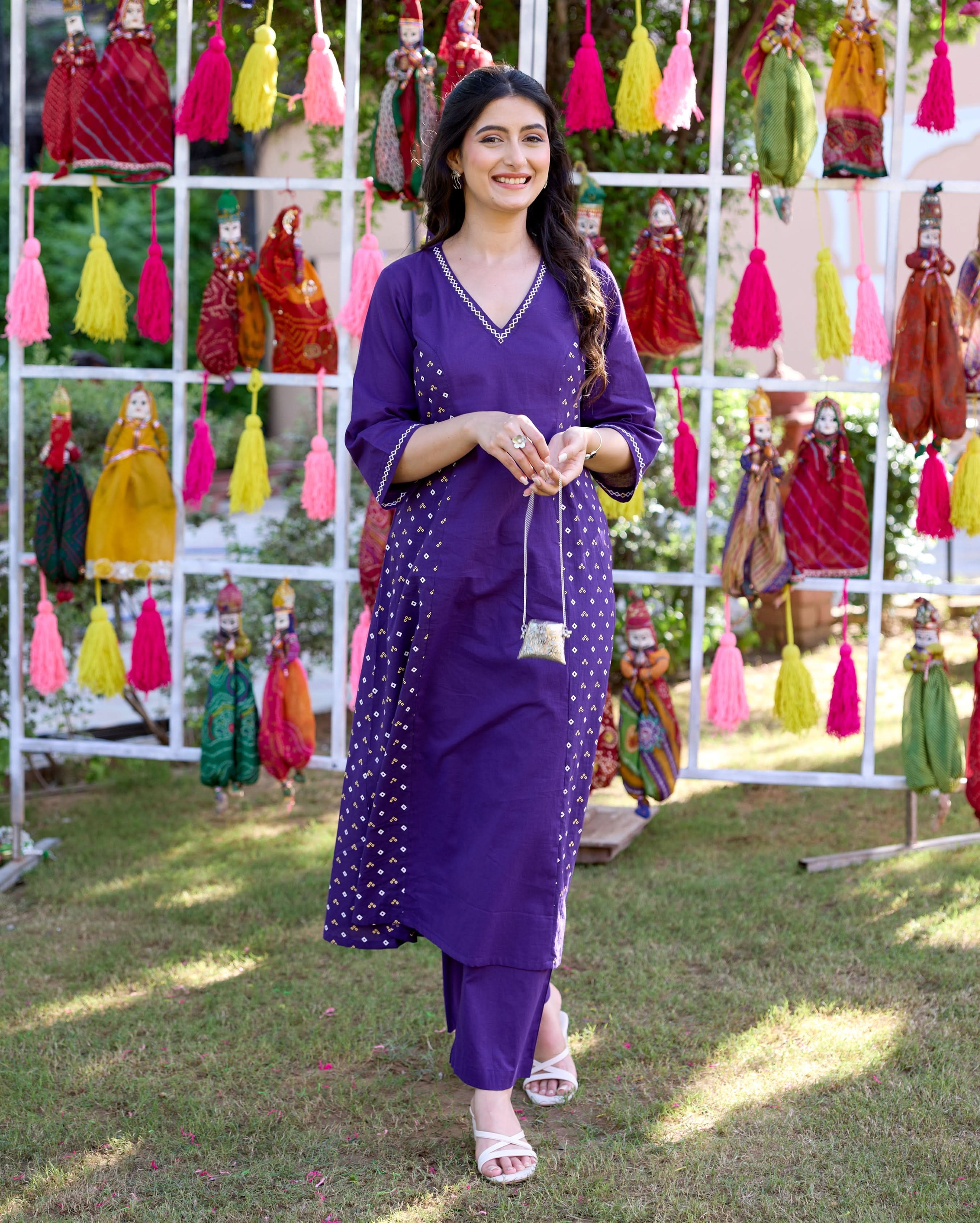 Kavya Purple Bandhani Cotton Kurta Set - Image 2