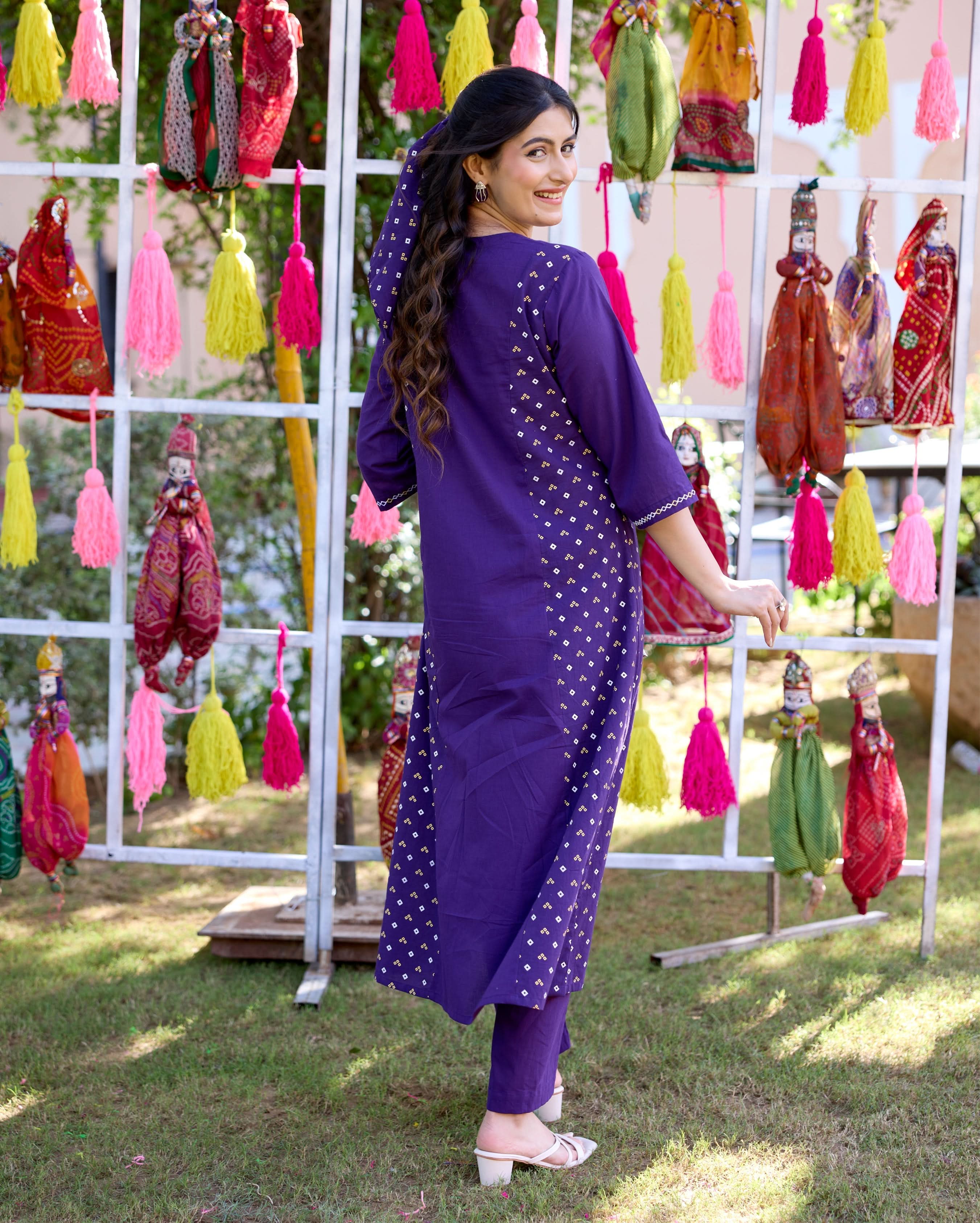 Kavya Purple Bandhani Cotton Kurta Set - Image 4