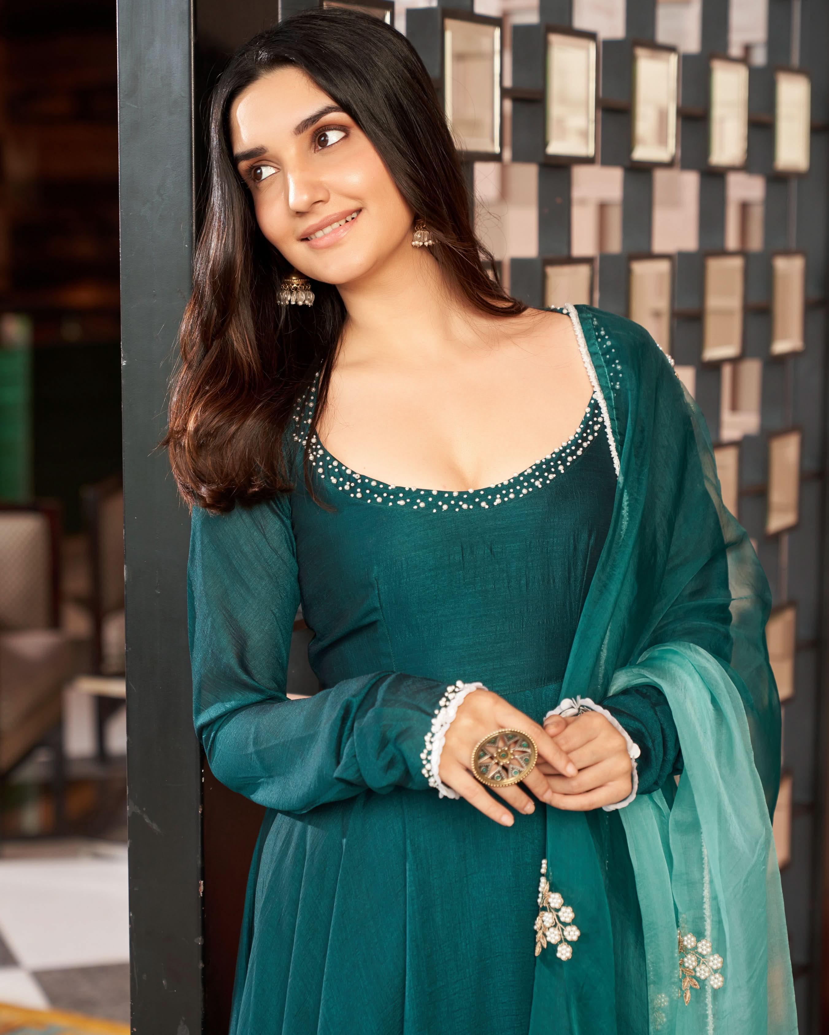 Kevai Dark Green Embroidered Anokha Suit Set - Image 6