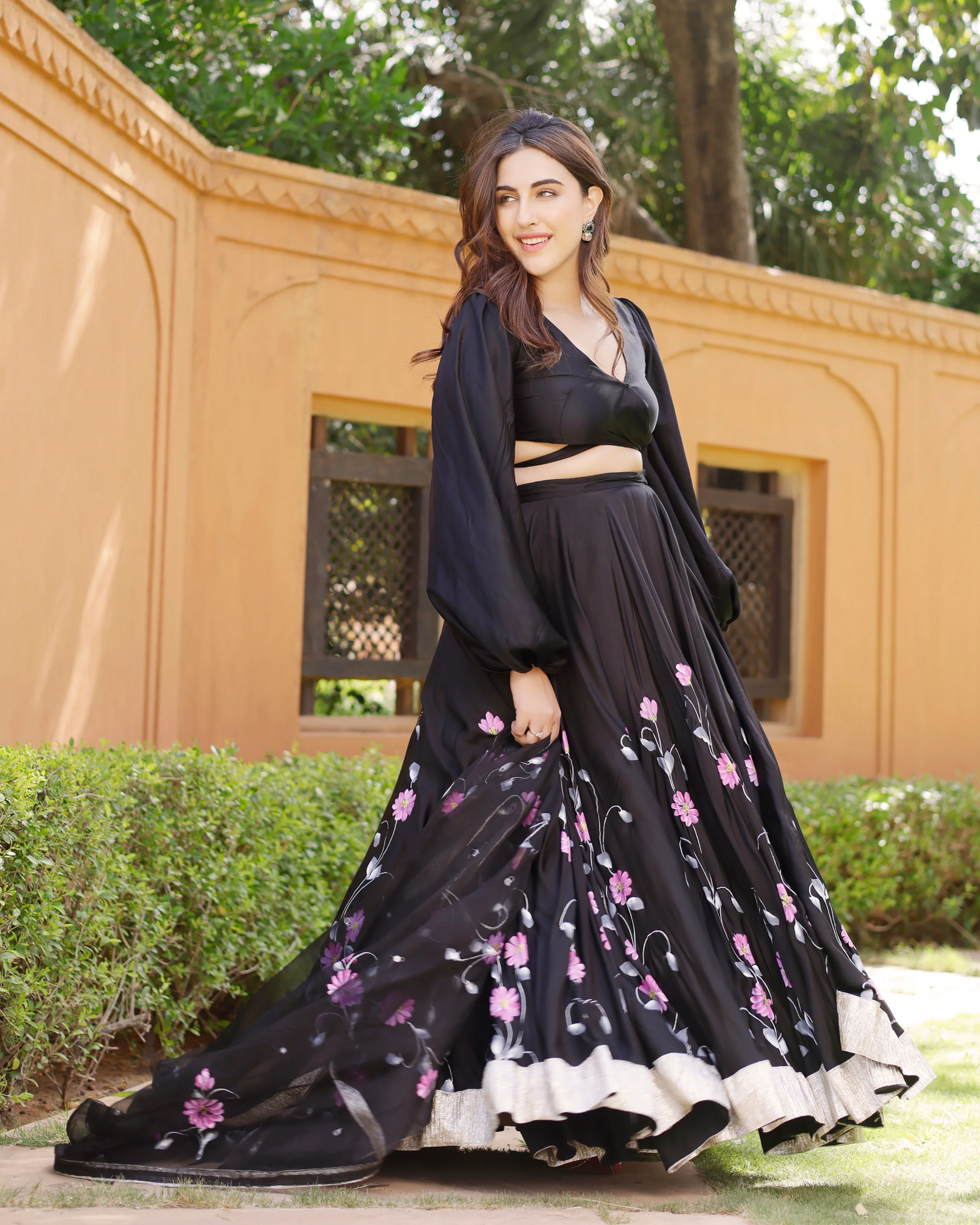 Keyya Handpainted Satin Lehenga Set - Image 2