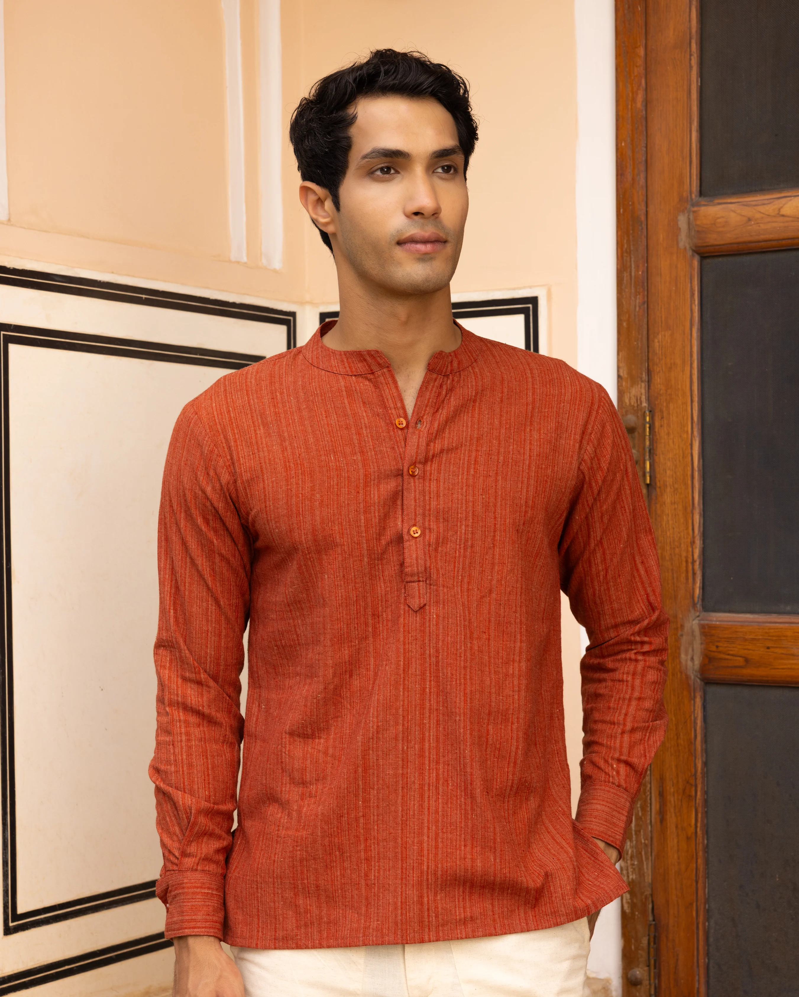 Kiaan Orange Solid Cotton Kurta