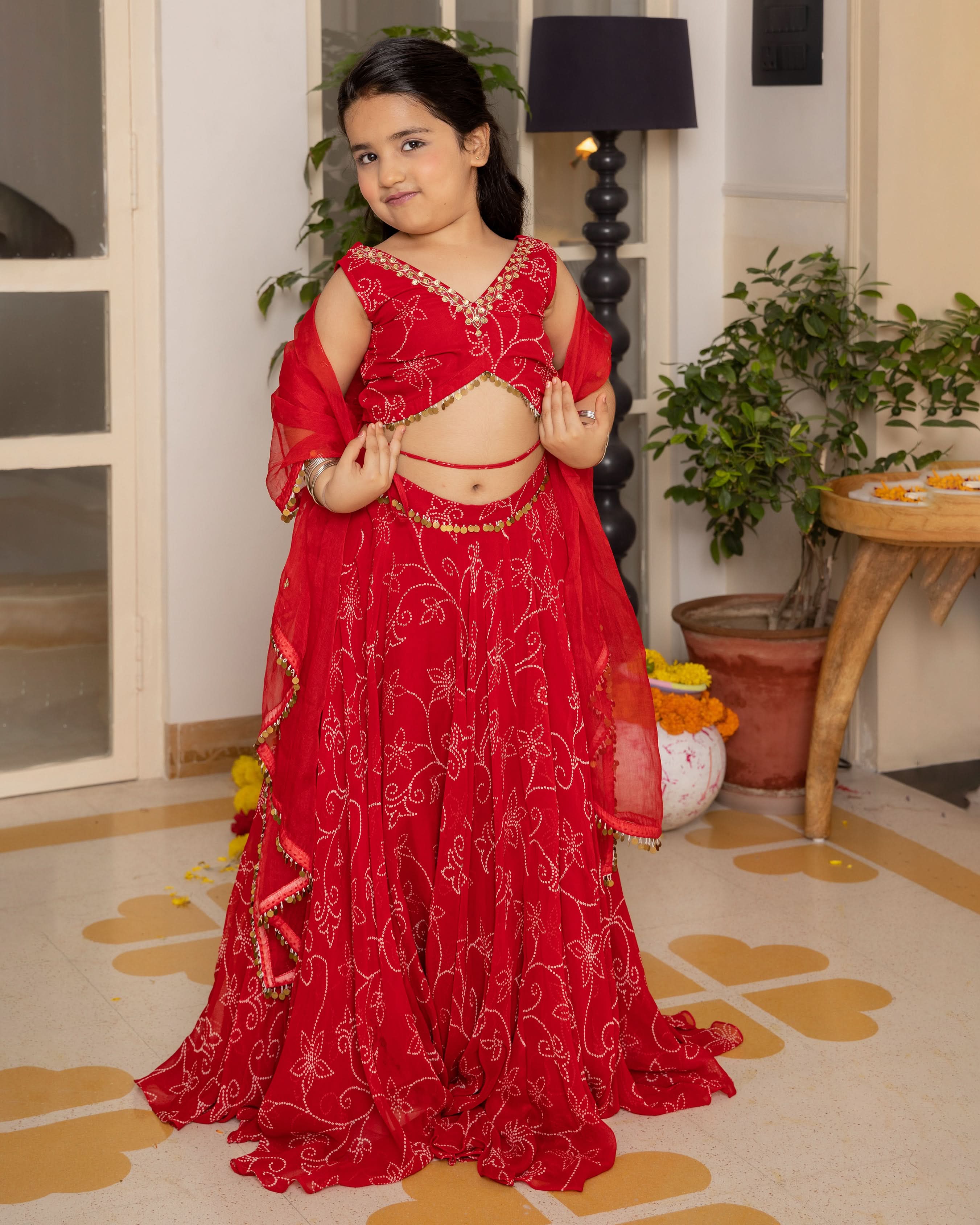 Kiara Red Bandhani Georgette Lehenga Set - Image 4