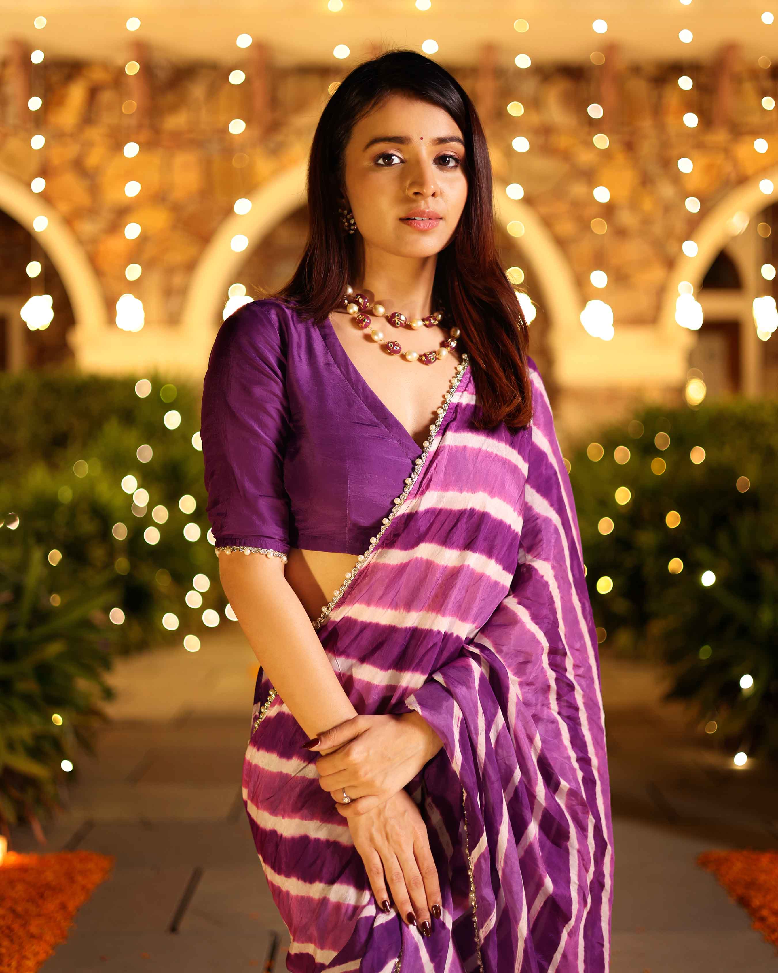 Kimaya Purple Leheriya Silk Pre Draped Saree - Image 11