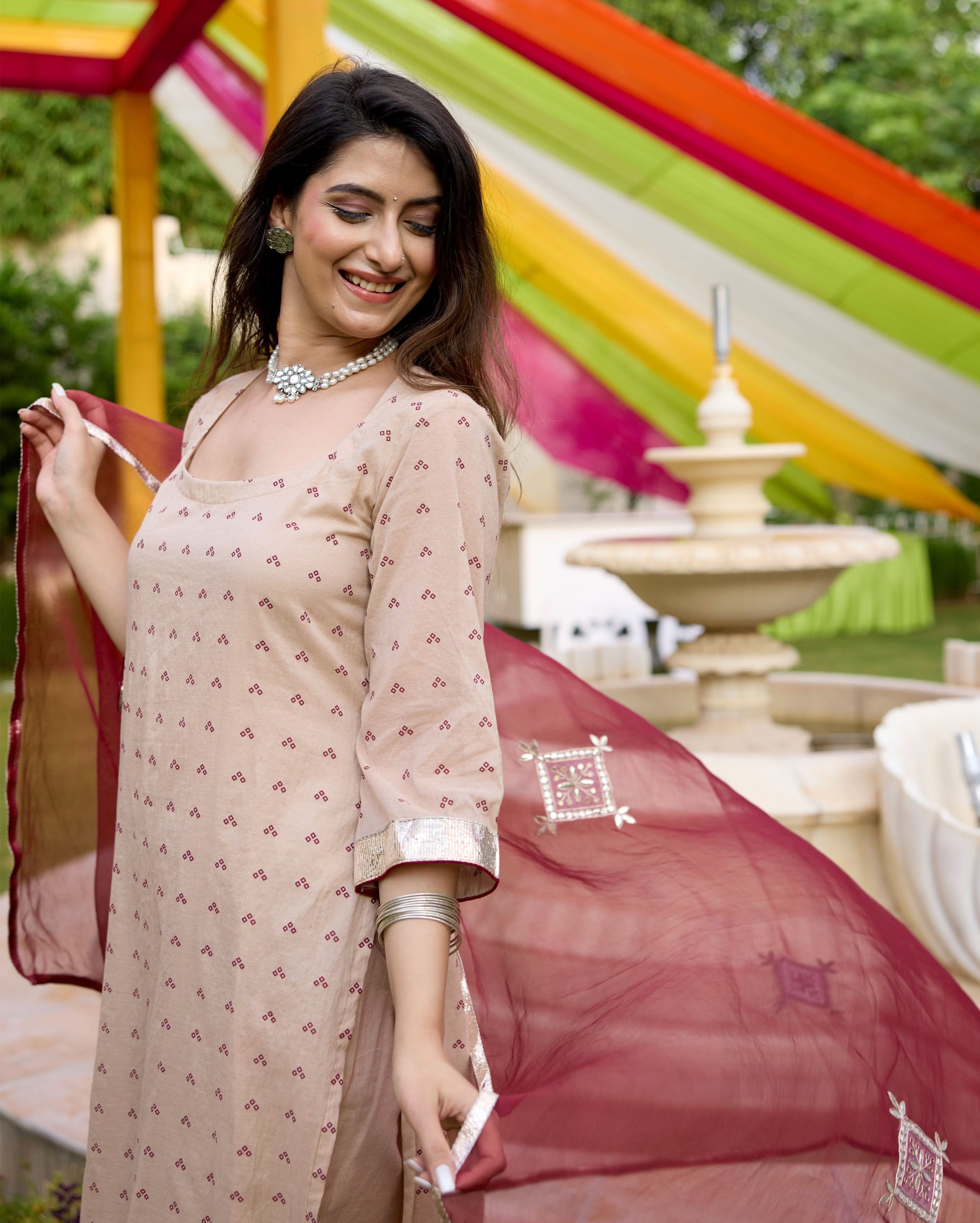 Kriti Beige Bandhani Chanderi Suit Set - Image 5