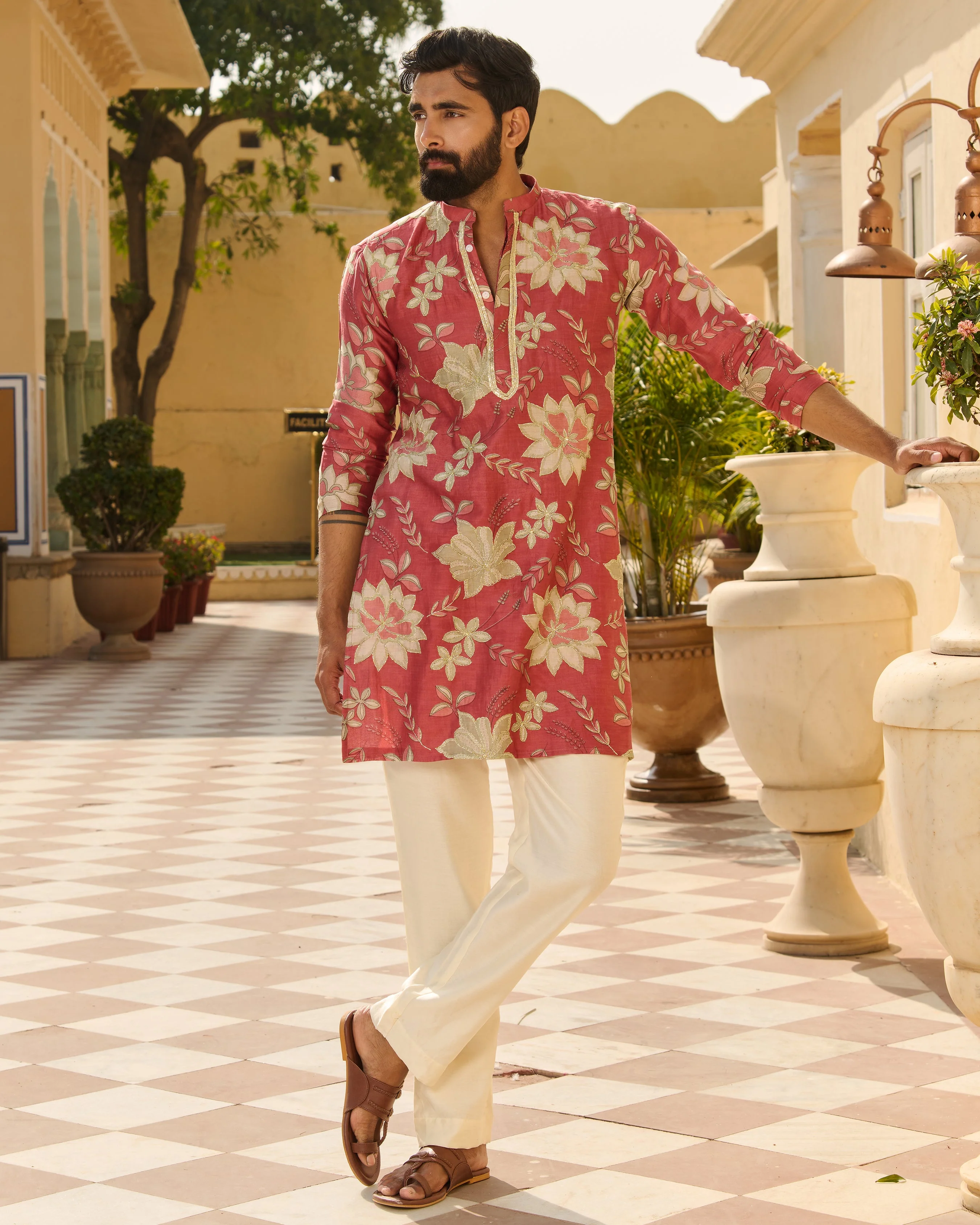 Kshitij Mauve Printed Chanderi Kurta - Image 2