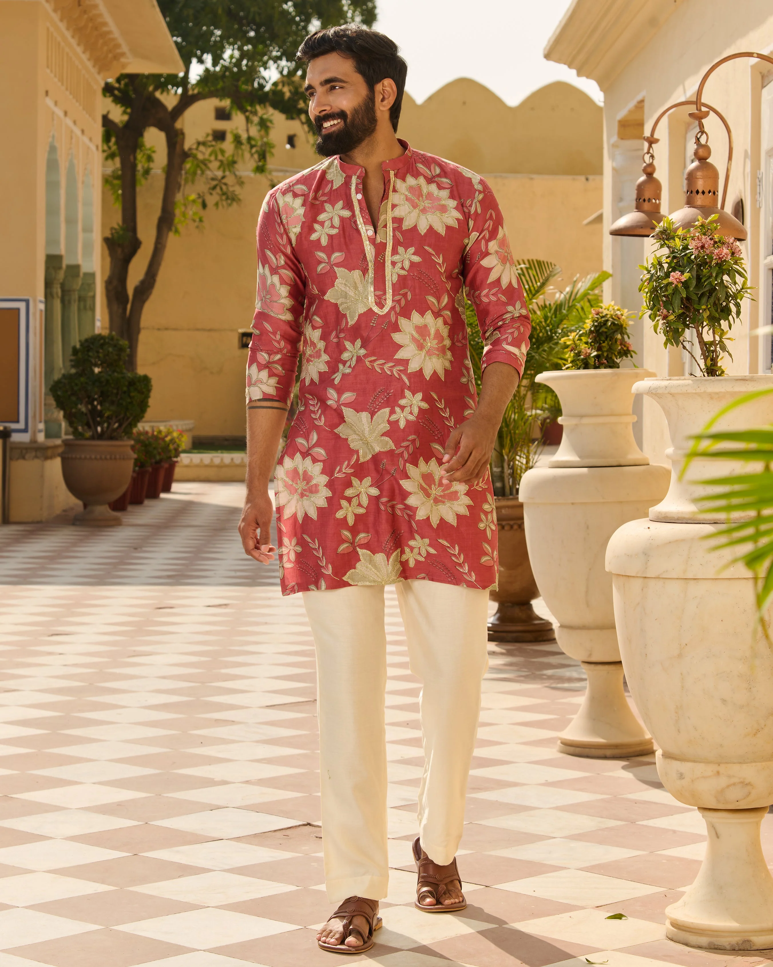 Kshitij Mauve Printed Chanderi Kurta - Image 5