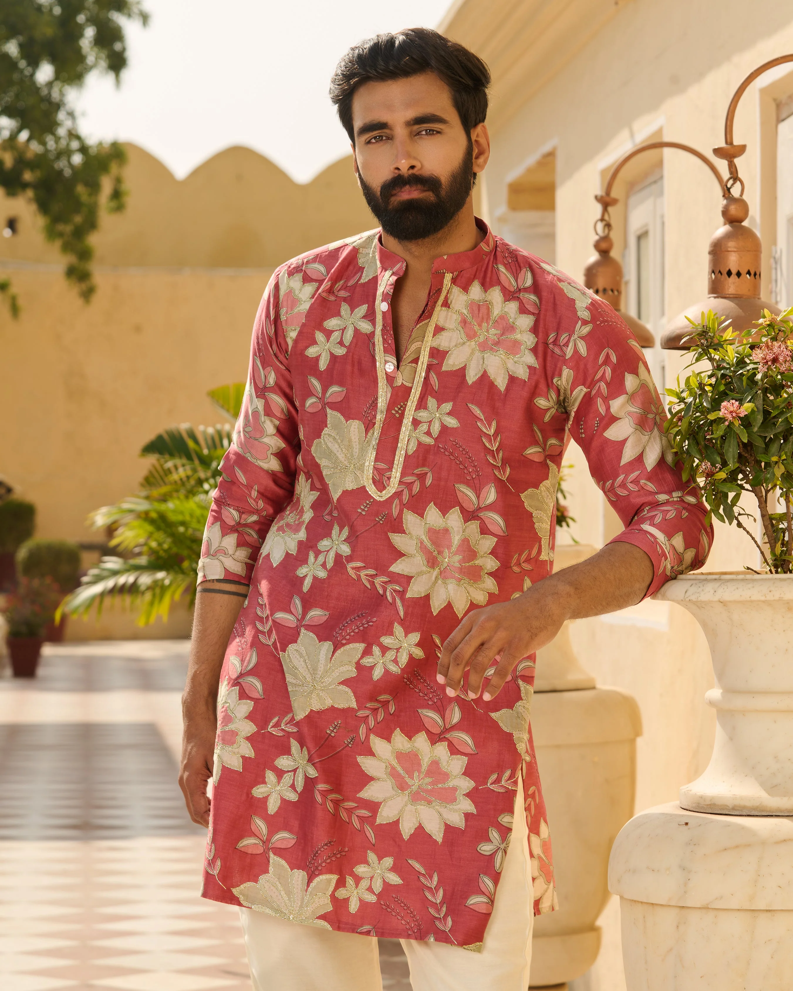 Kshitij Mauve Printed Chanderi Kurta - Image 7