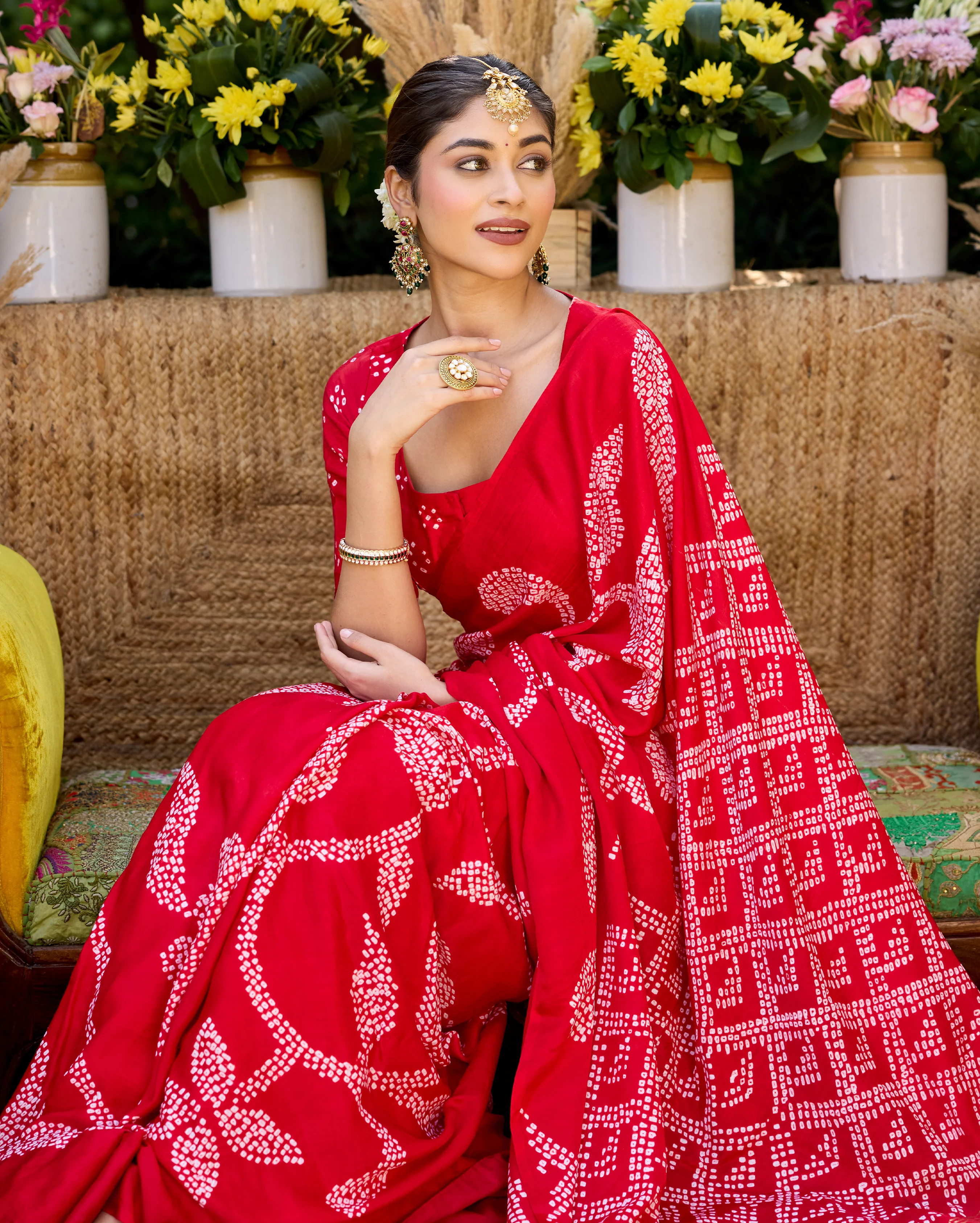 Kumkum Red Gajji Silk Bandhej Saree - Image 3