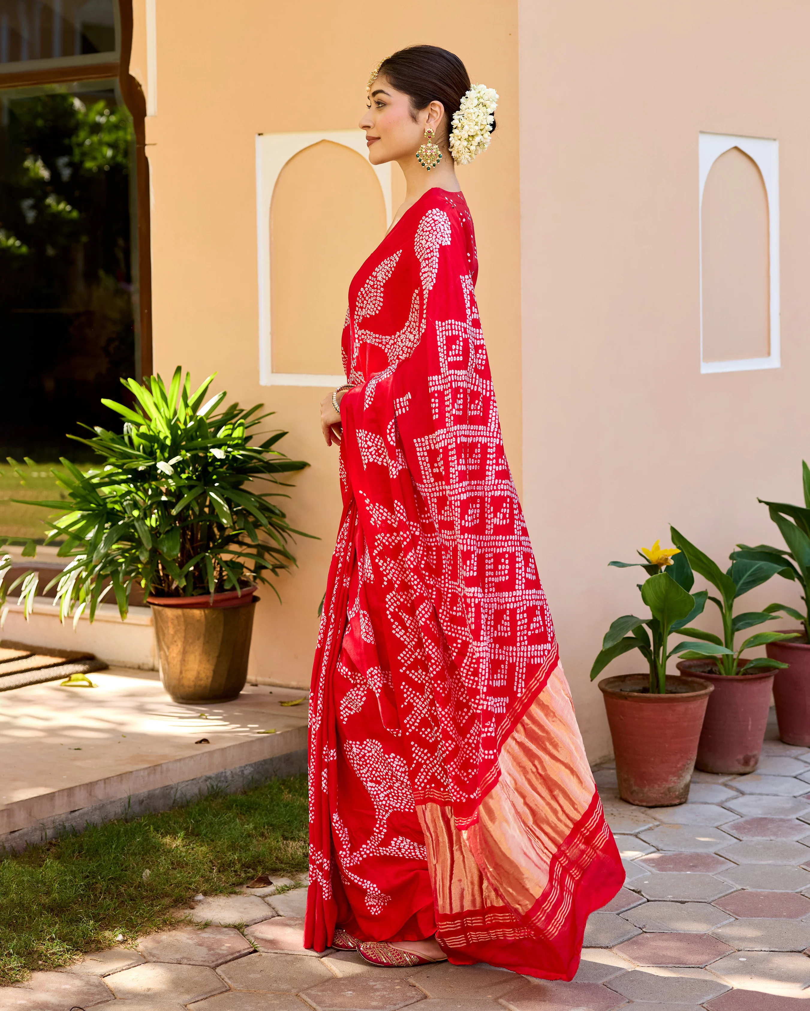 Kumkum Red Gajji Silk Bandhej Saree - Image 4