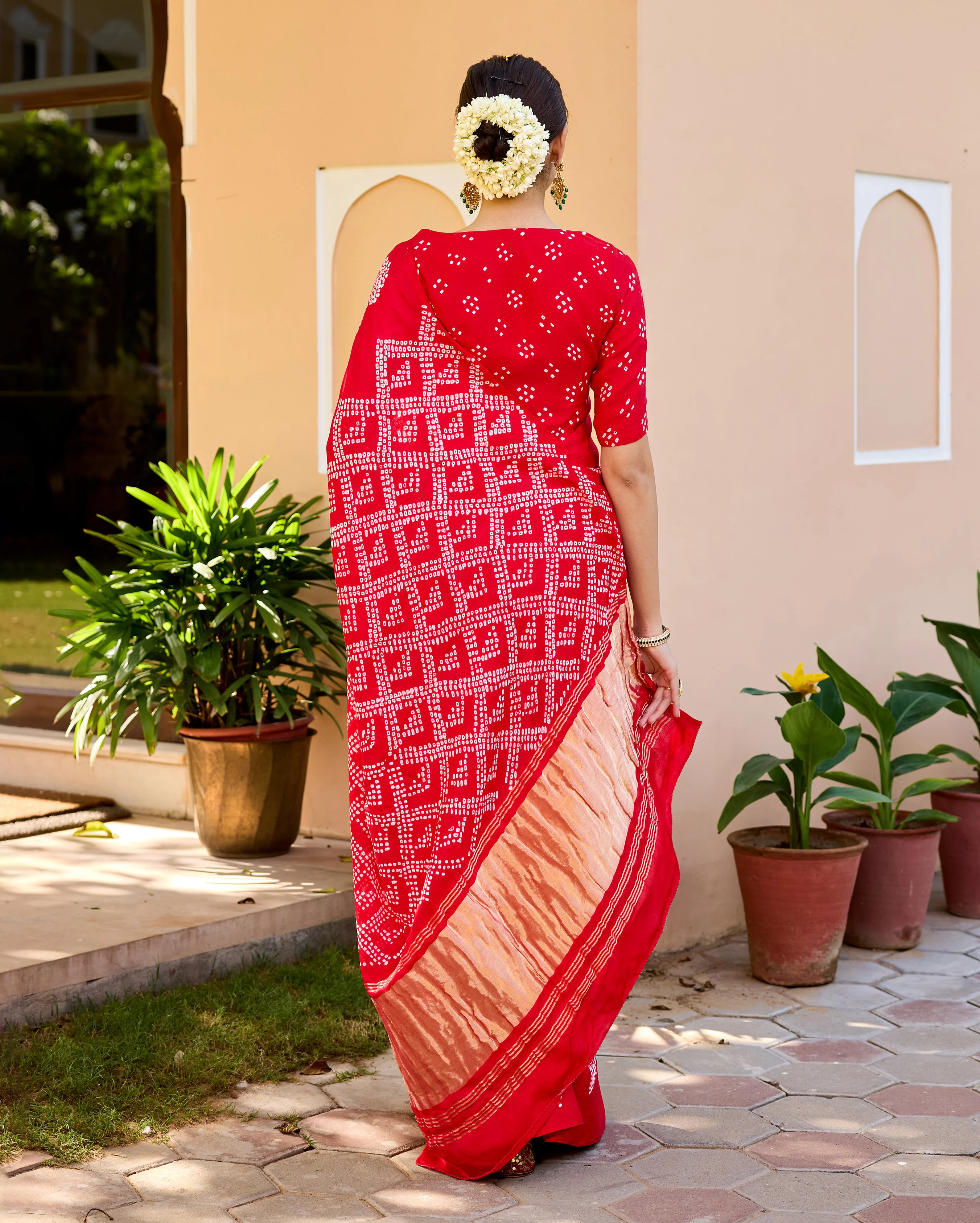 Kumkum Red Gajji Silk Bandhej Saree - Image 7