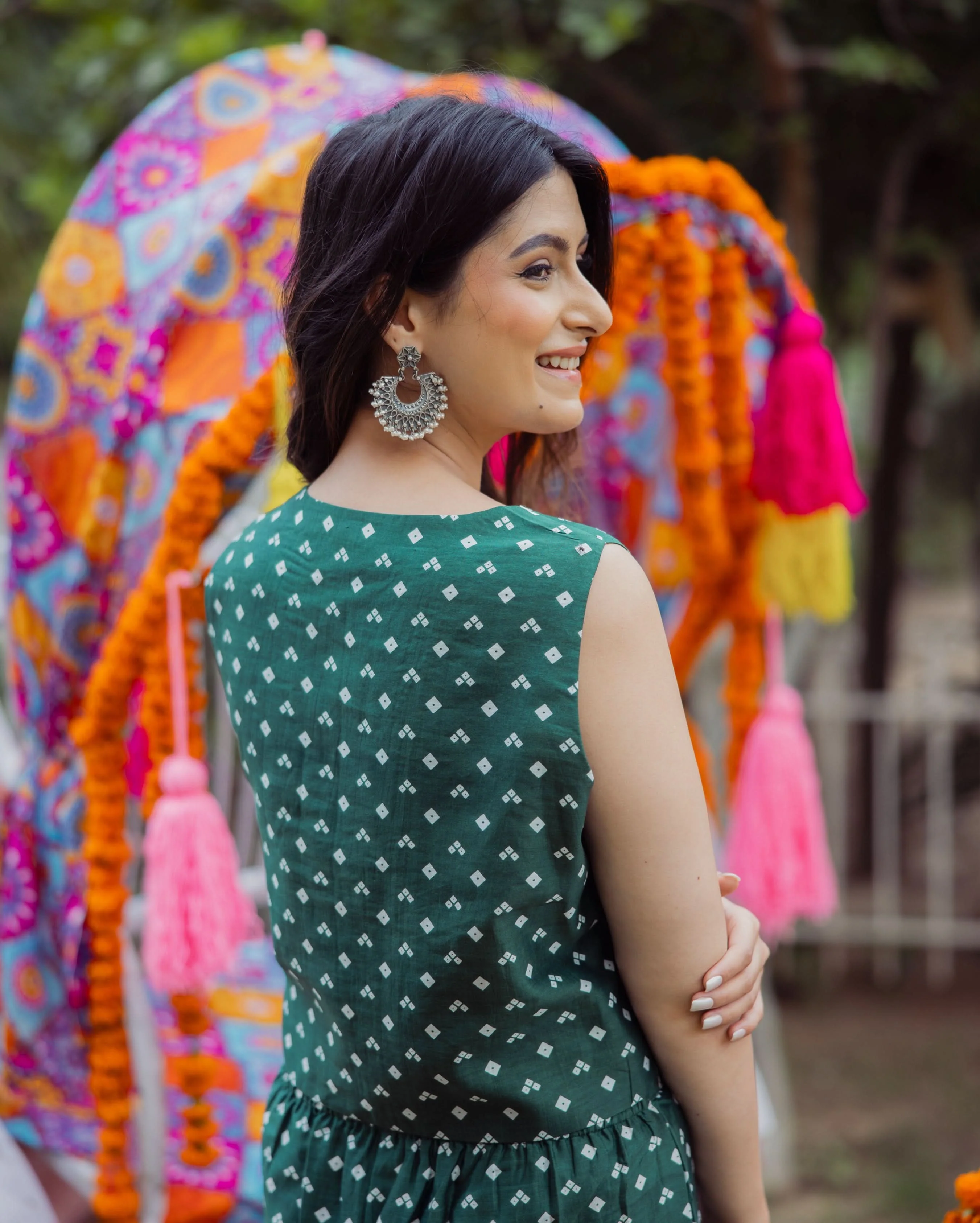 Kuntal Green Bandhani Chanderi Coord Set - Image 4