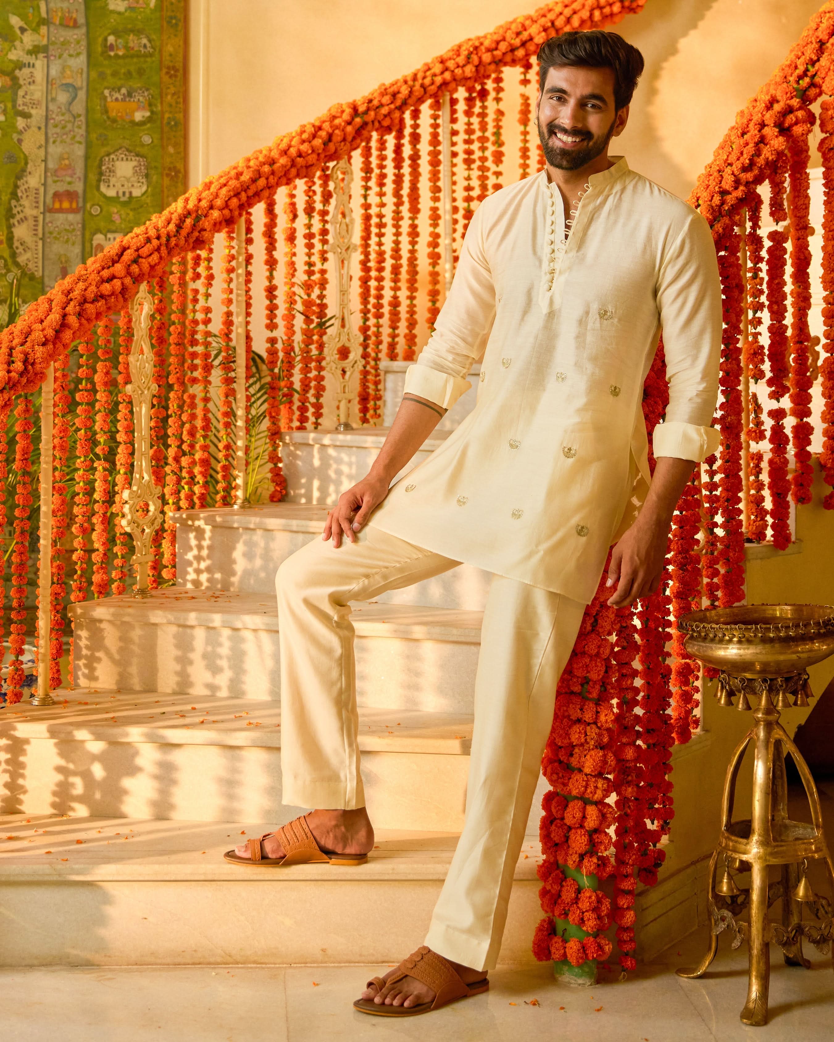 Kunwar Off White Embroidered Chanderi Kurta - Image 5