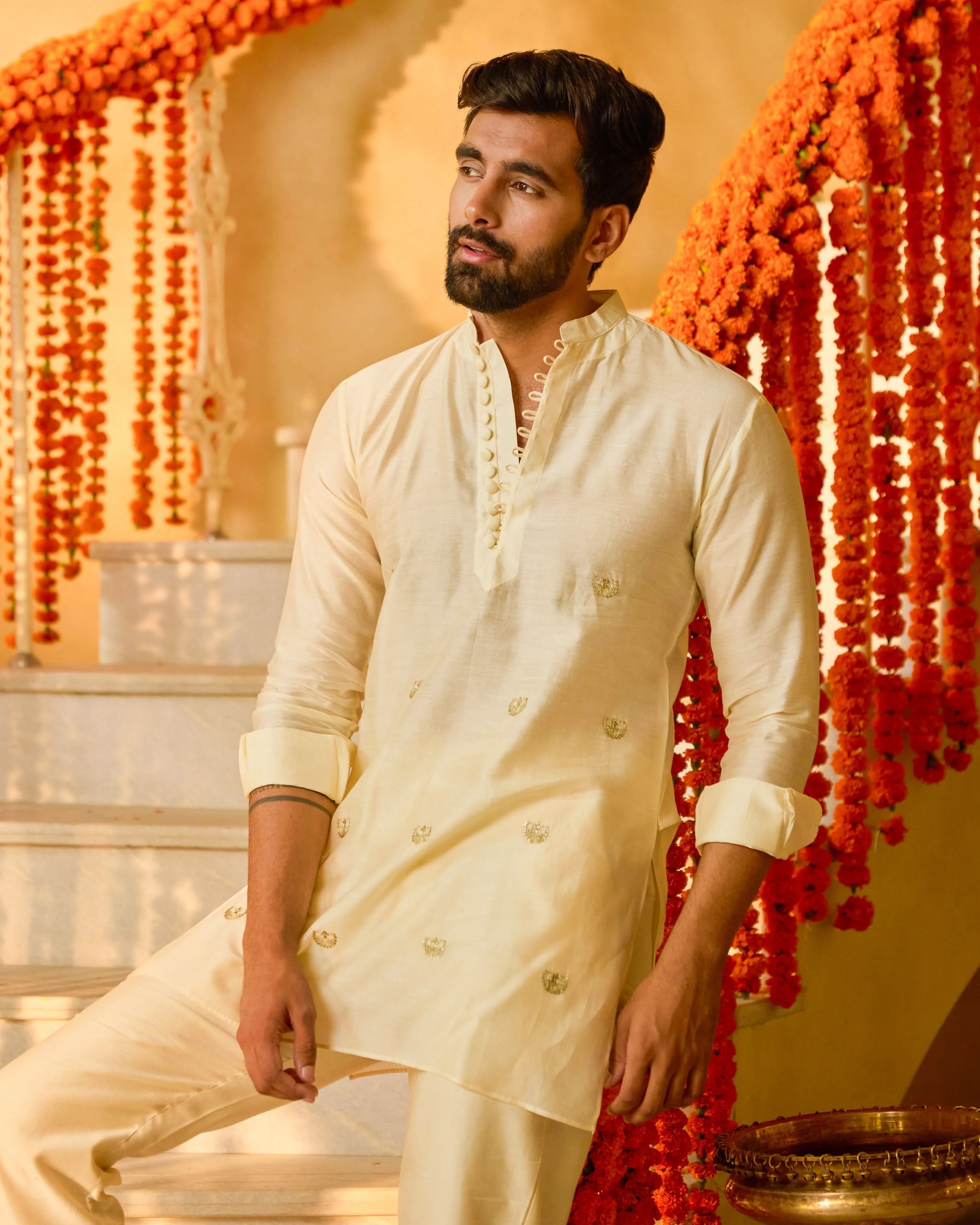 Kunwar Off White Embroidered Chanderi Kurta - Image 6