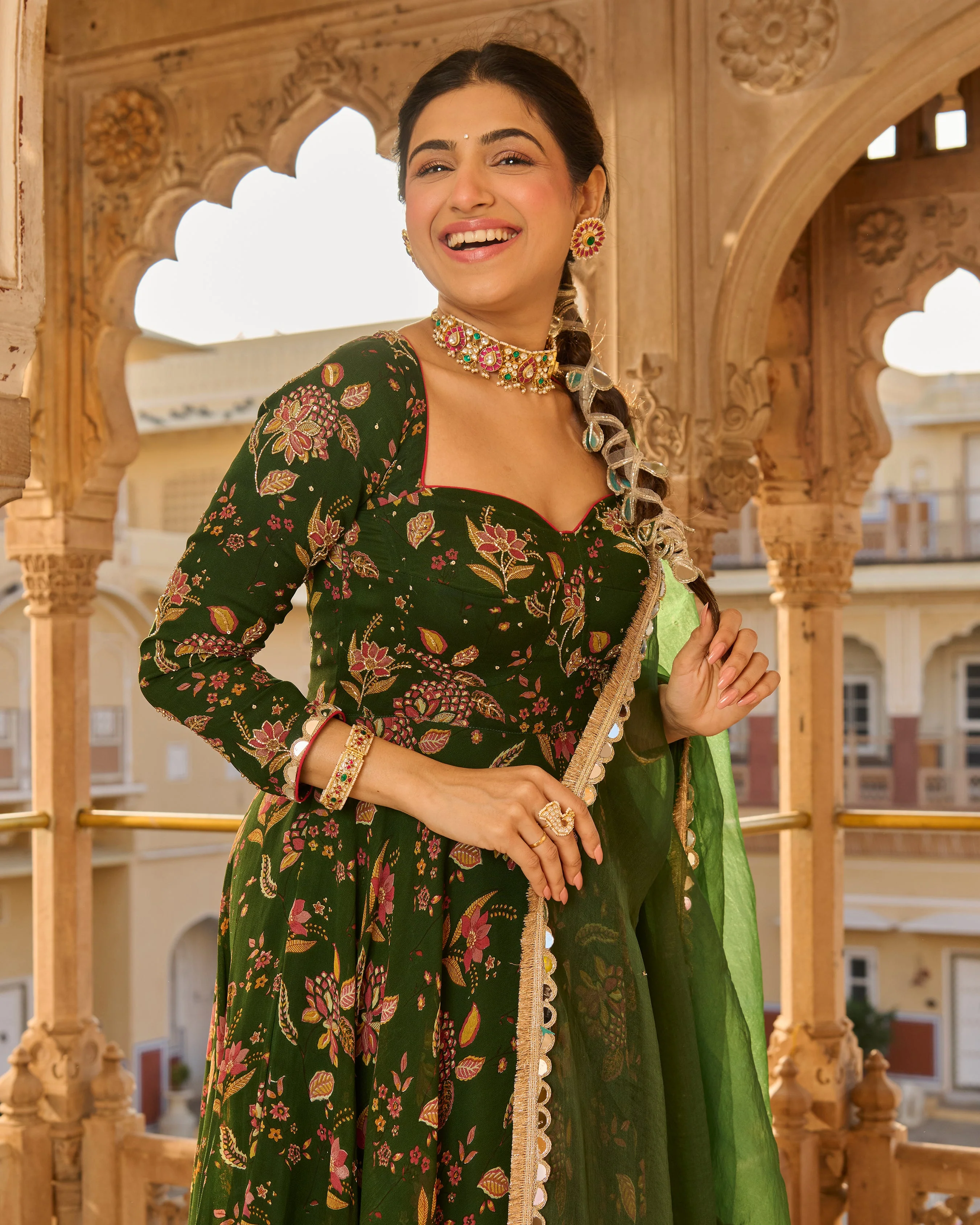 Lala Green Printed Georgette Suit Set - Image 4