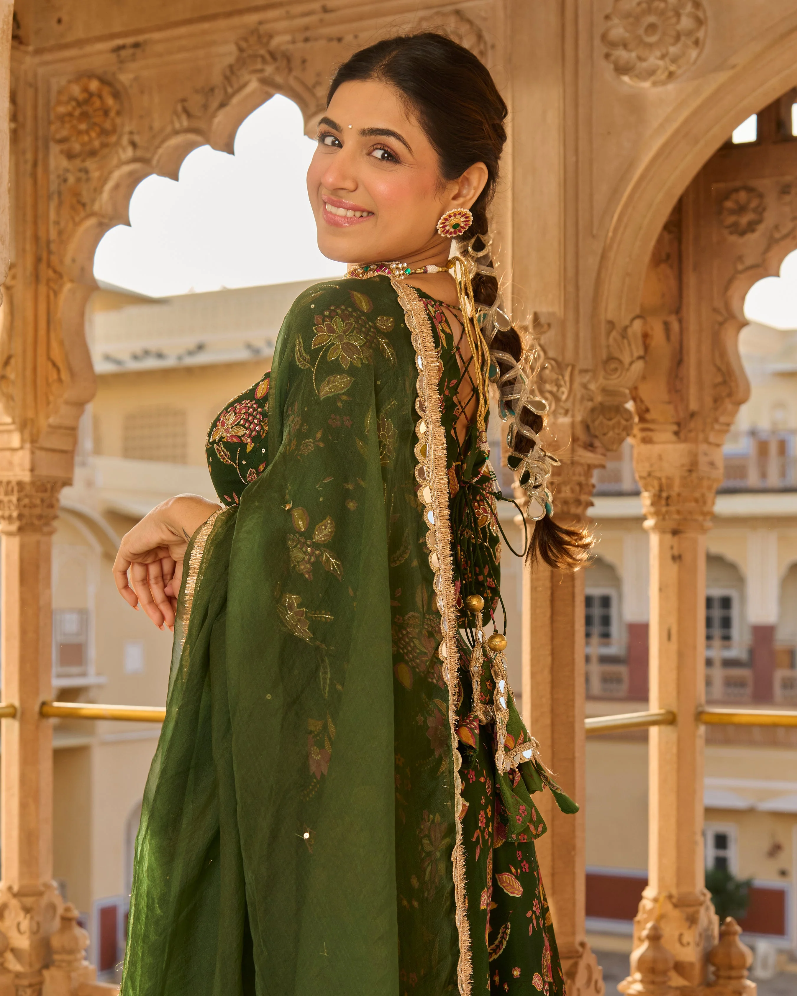 Lala Green Printed Georgette Suit Set - Image 5
