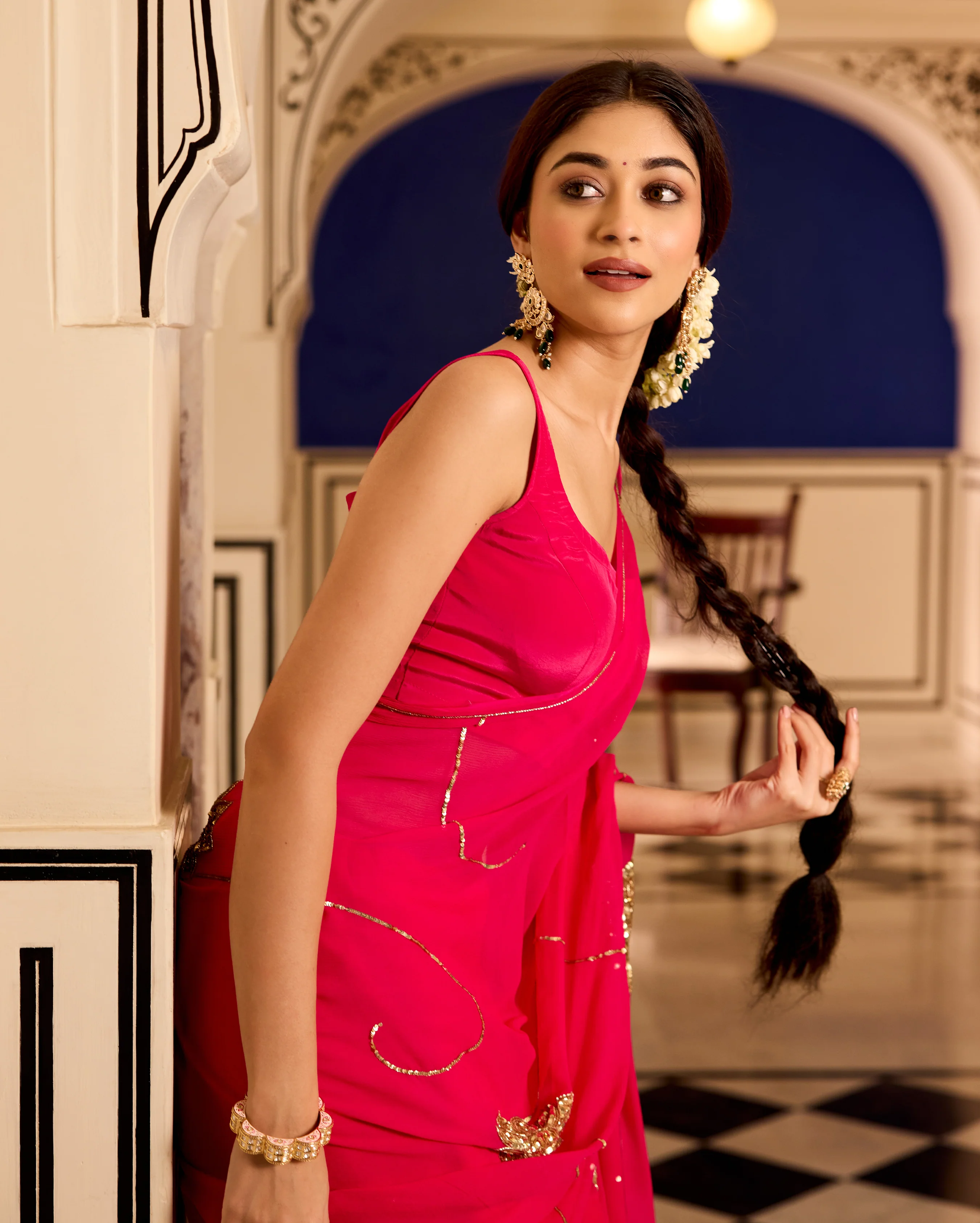 Lavanya Pink Handcrafted Chiffon Saree - Image 6