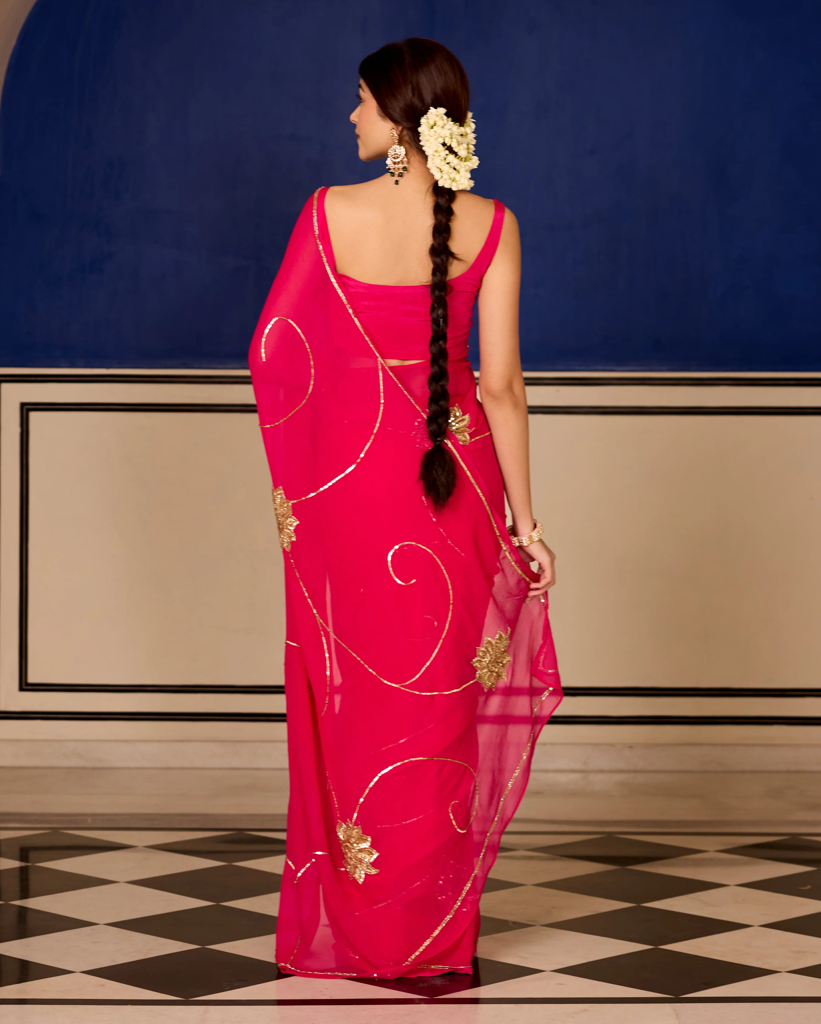 Lavanya Pink Handcrafted Chiffon Saree - Image 8