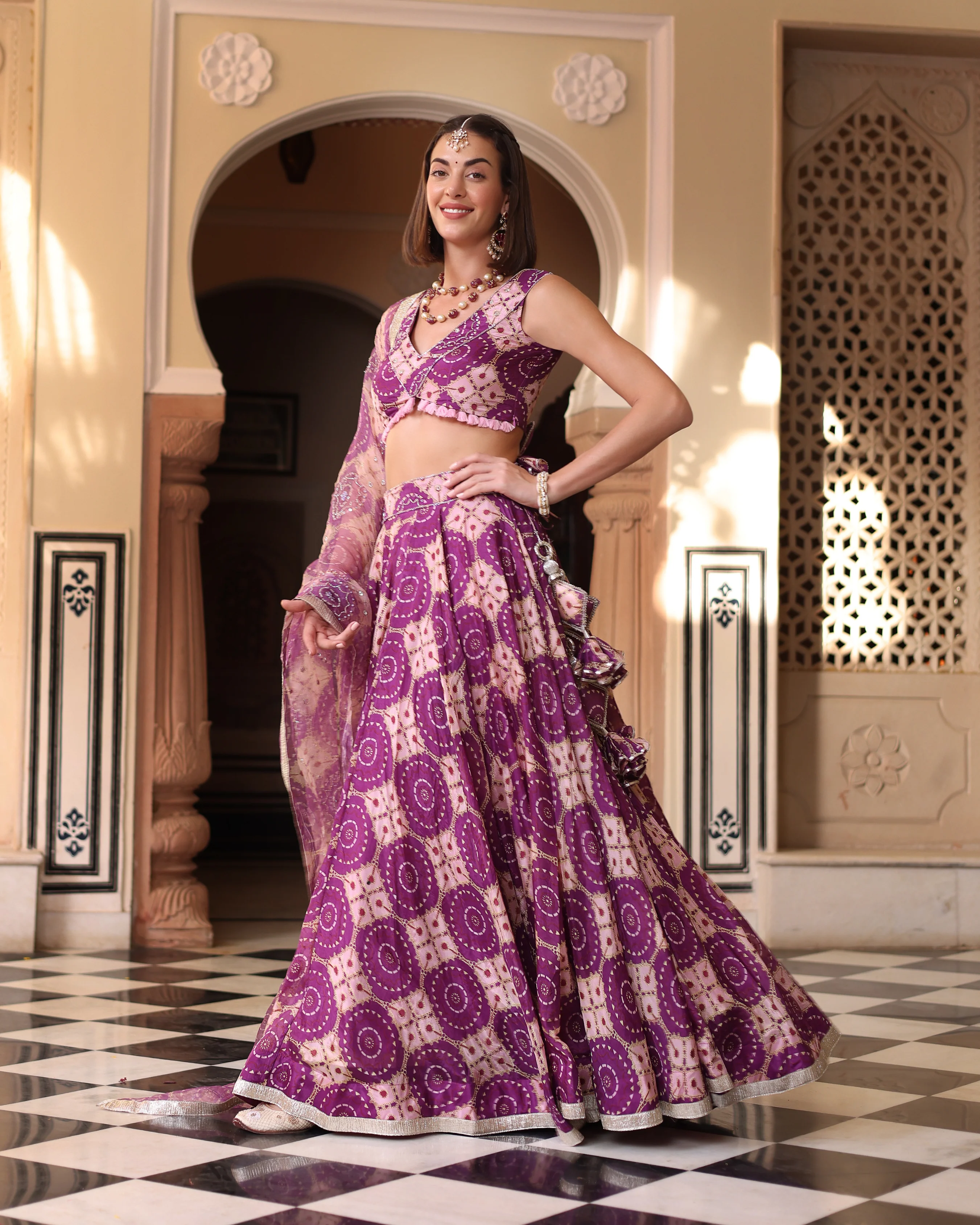 Lavender Printed Satin Lehenga Set - Image 5