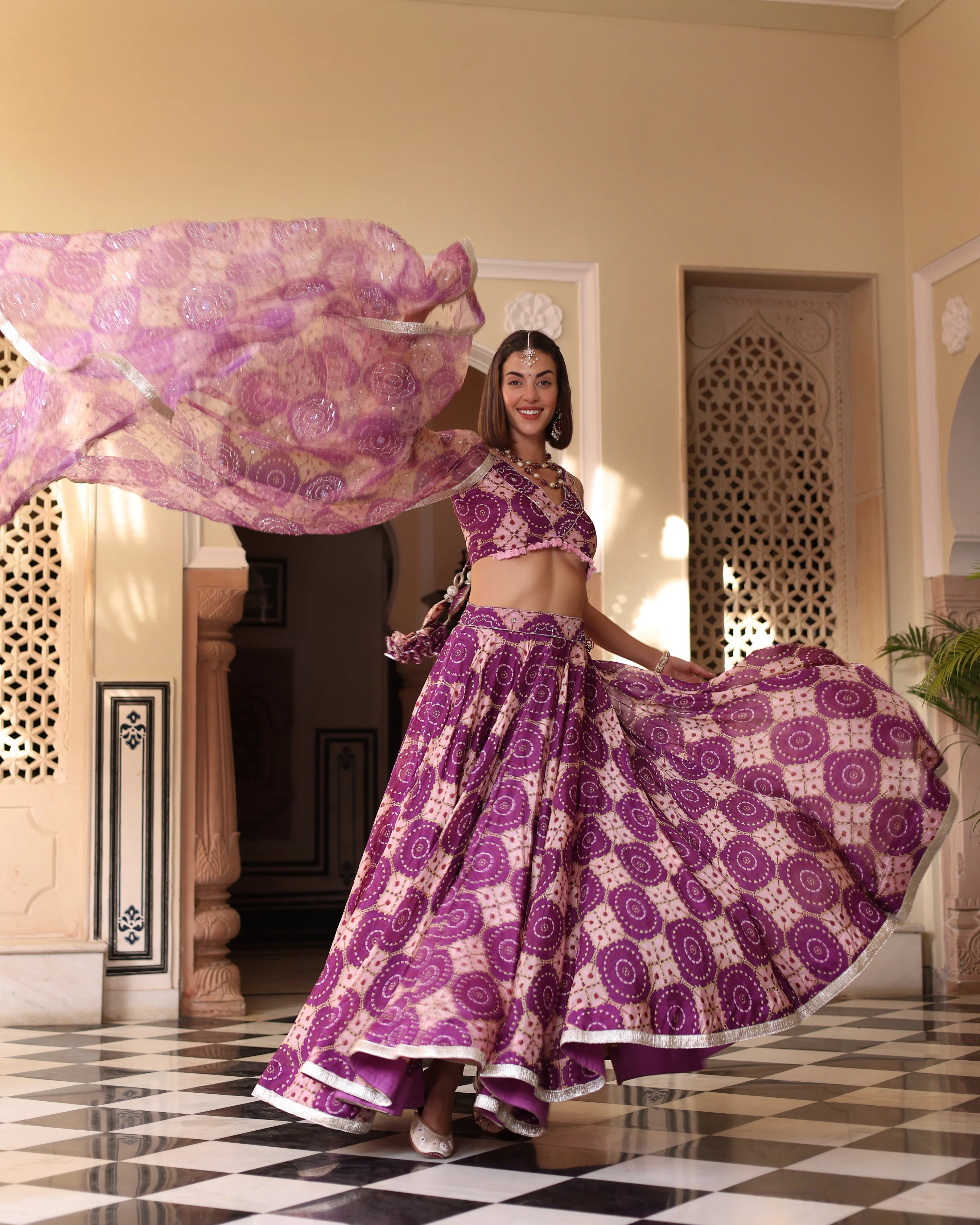 Lavender Printed Satin Lehenga Set - Image 8
