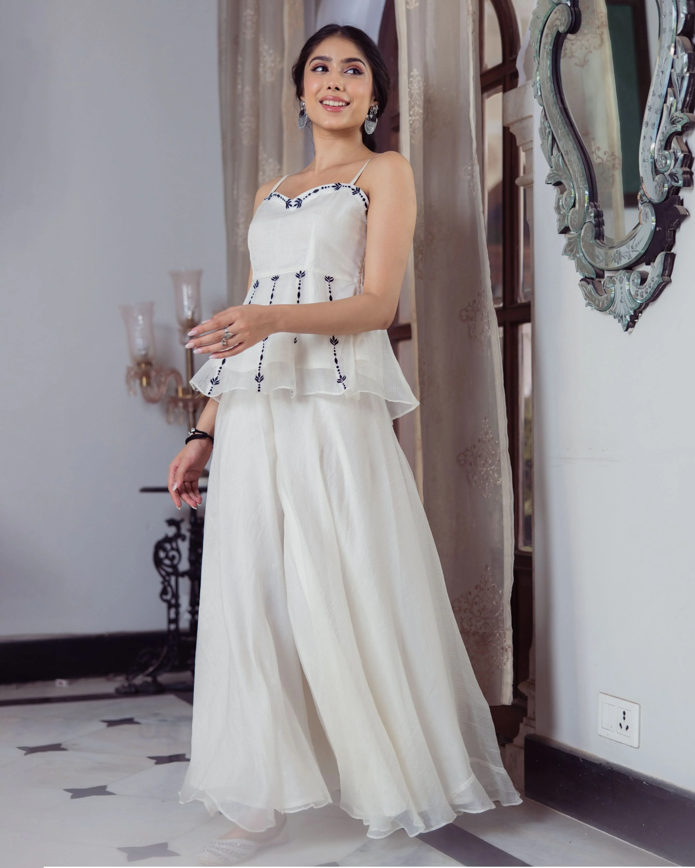 Leaf White Embroidered Doria Coord Set - Image 2